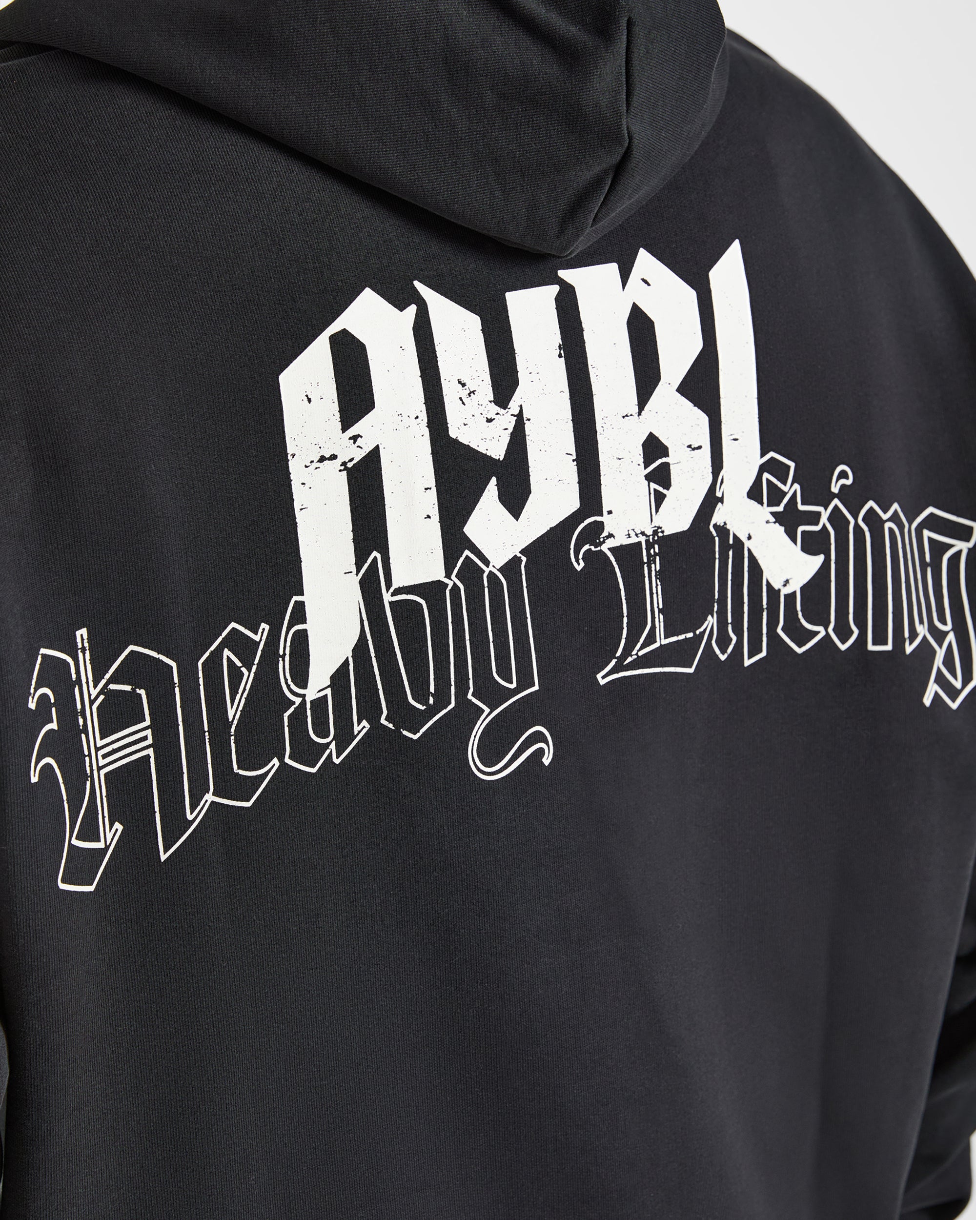 Heavy Lifting Gothic Oversized Hoodie - Black/Off White