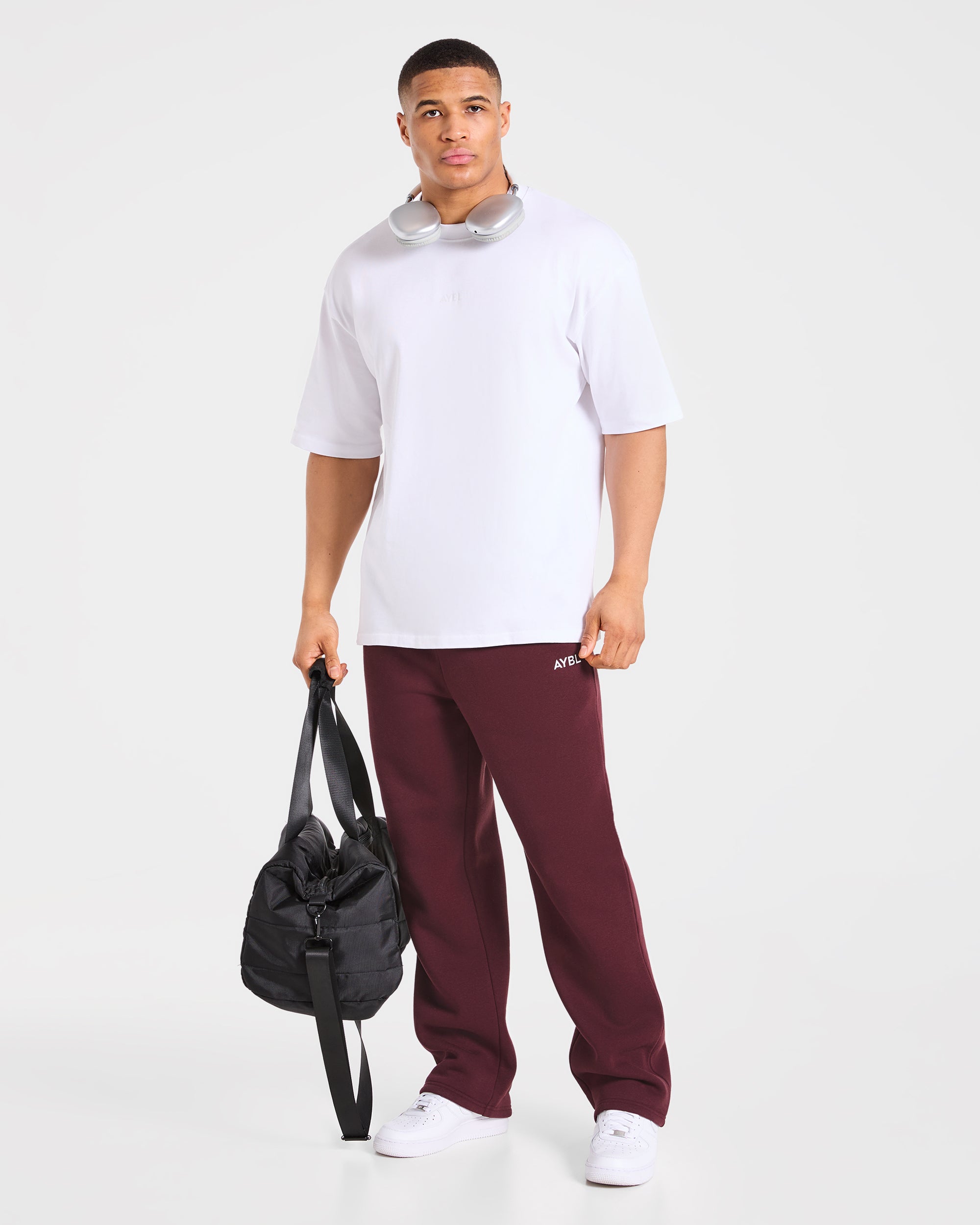 Essential Oversized Straight Leg Joggers - Burgundy Red