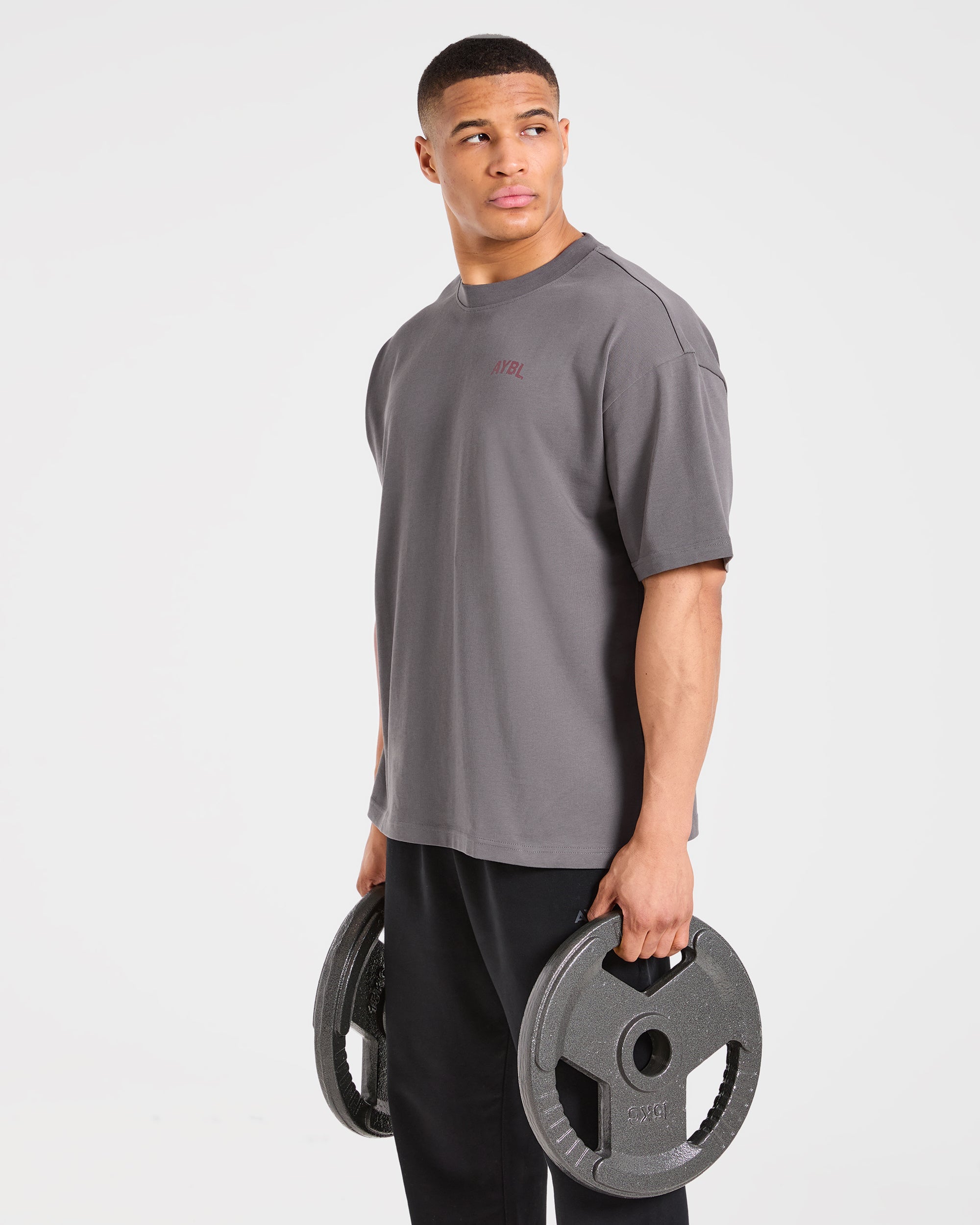 Strength Division Oversized T Shirt - Charcoal/Red