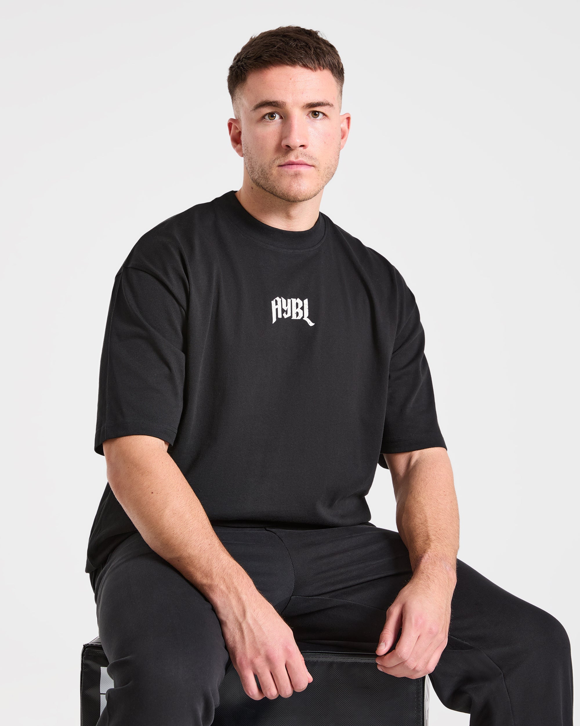 Heavy Lifting Gothic Oversized T Shirt - Black/Off White