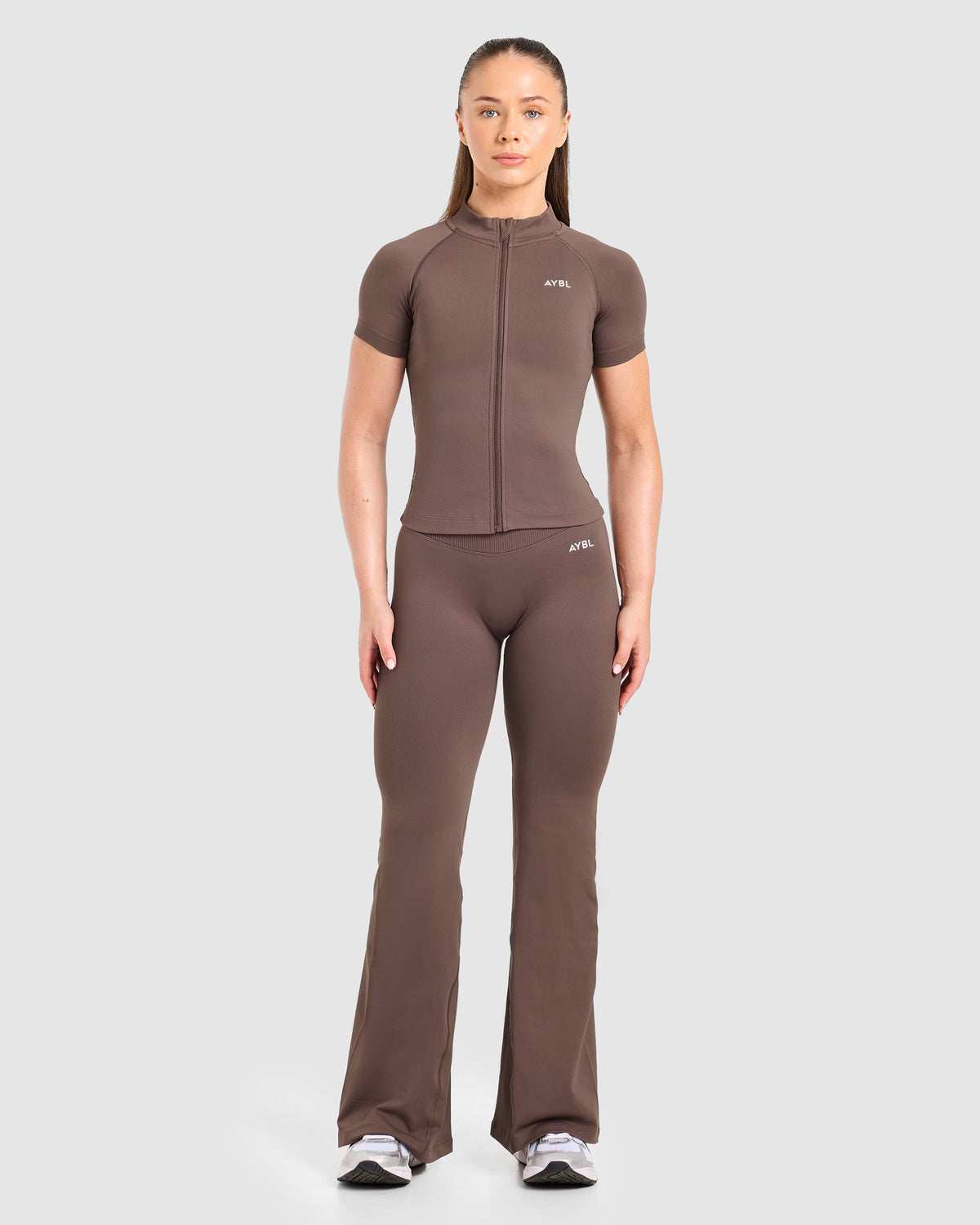 Enhance Seamless Short Sleeve Zip Up Jacket - Brown