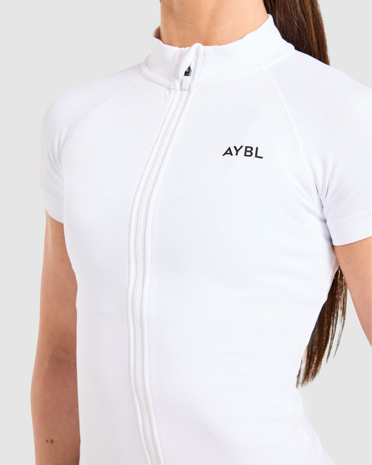 Enhance Seamless Short Sleeve Zip Up Jacket - White