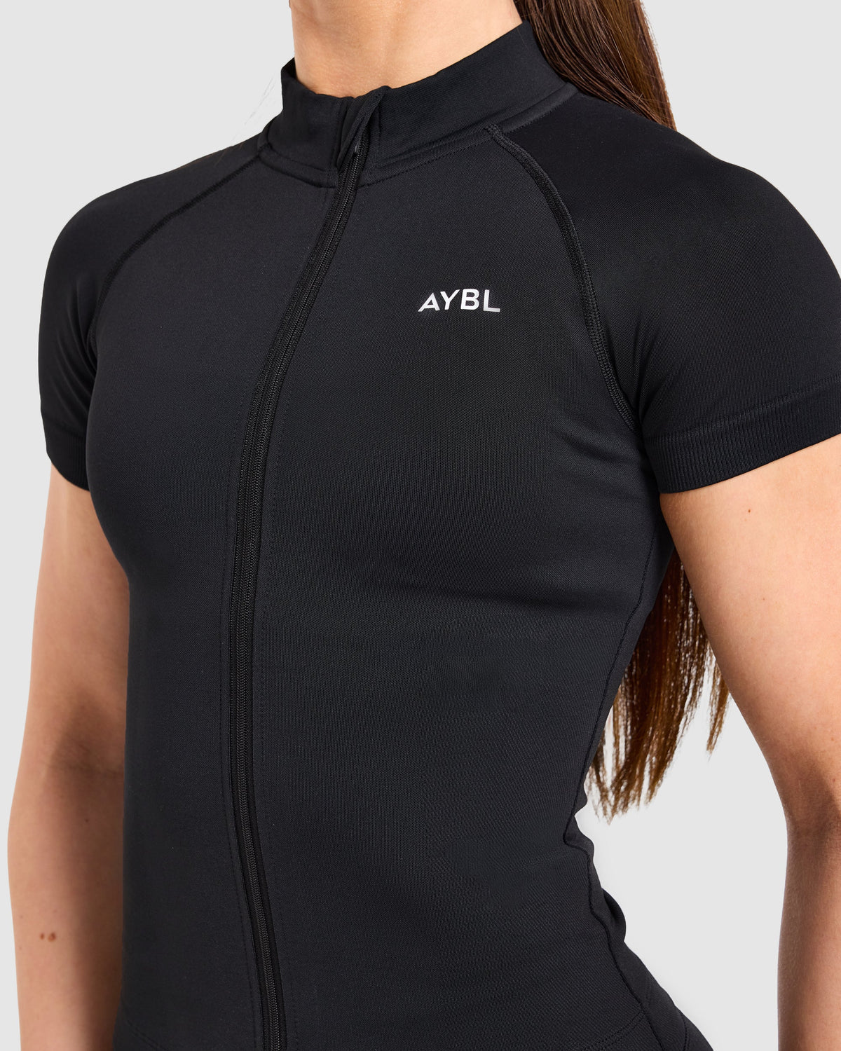 Enhance Seamless Short Sleeve Zip Up Jacket - Black