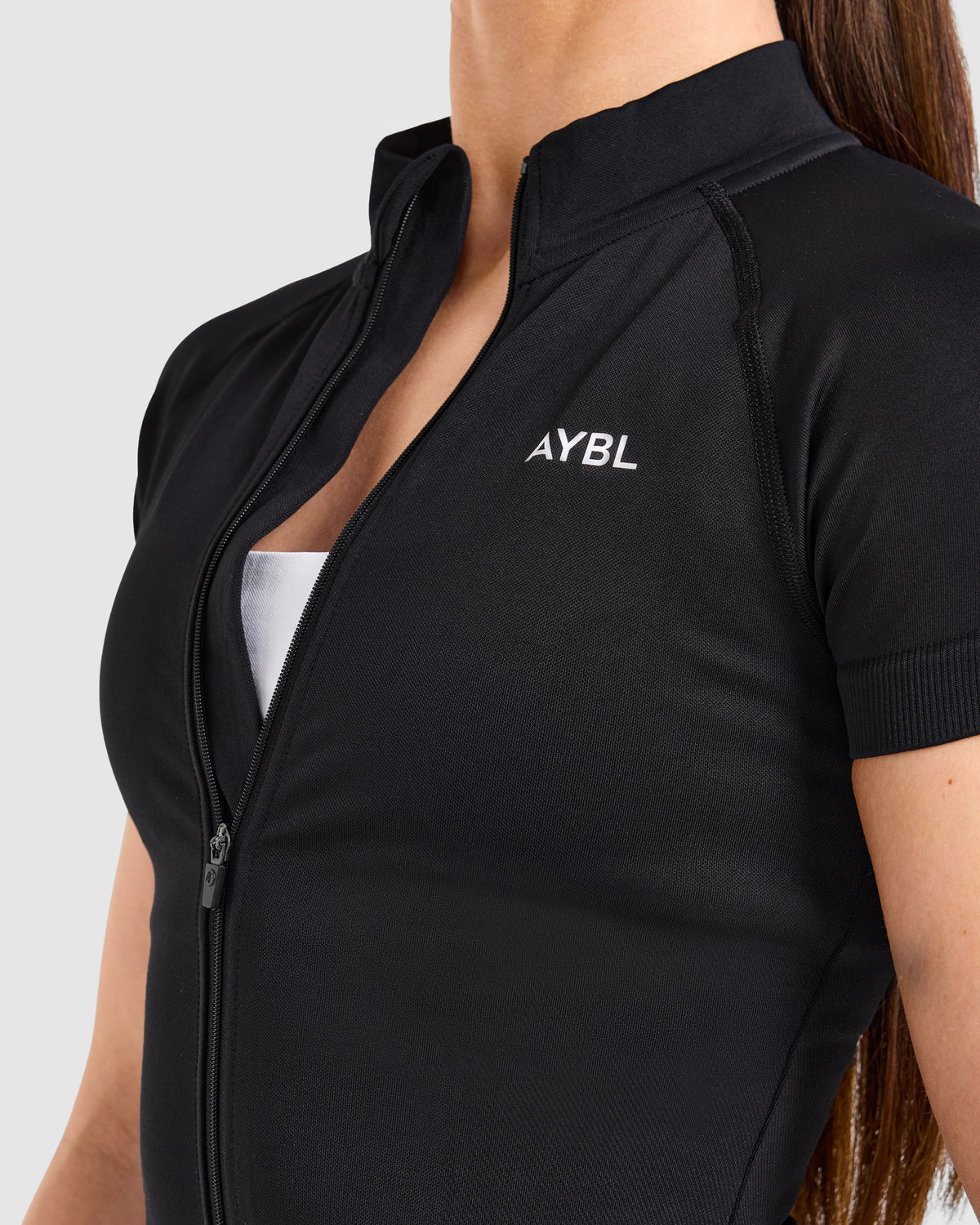 Enhance Seamless Short Sleeve Zip Up Jacket - Black