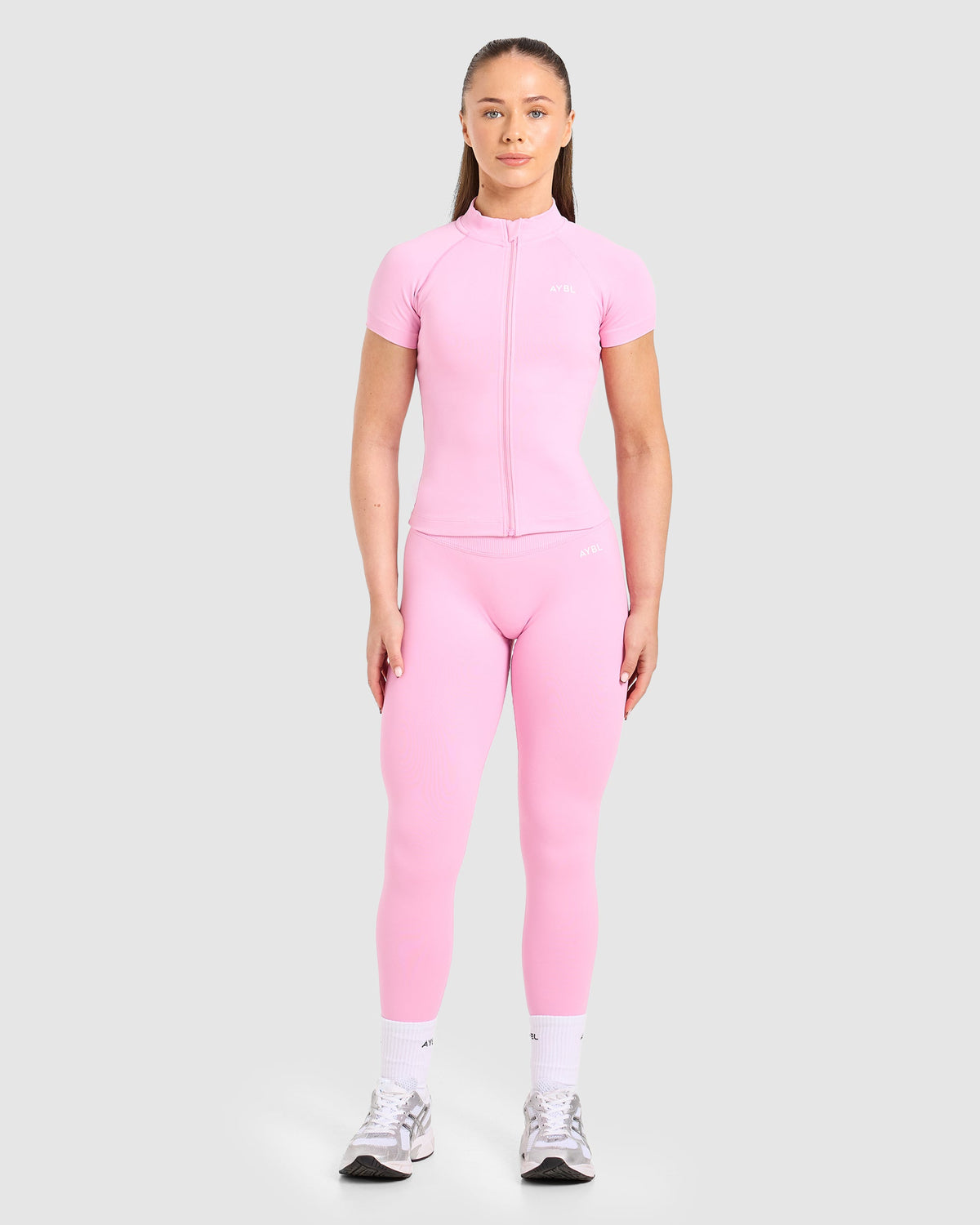Enhance Seamless Short Sleeve Zip Up Jacket - Sugar Pink