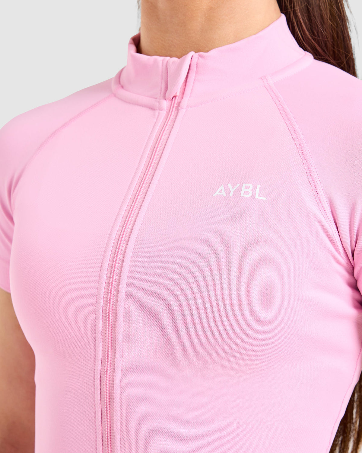 Enhance Seamless Short Sleeve Zip Up Jacket - Sugar Pink
