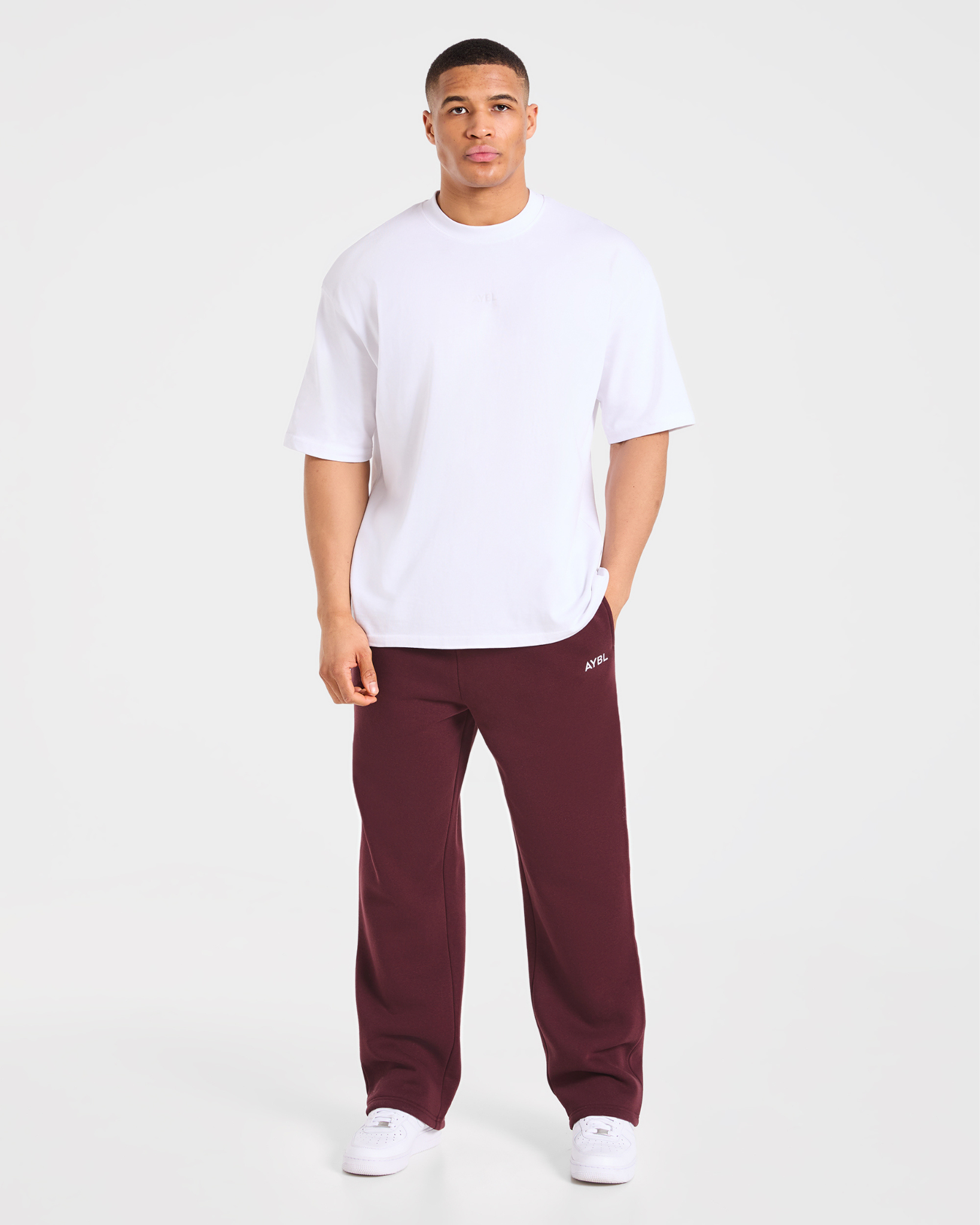 Essential Oversized Straight Leg Joggers - Burgundy Red