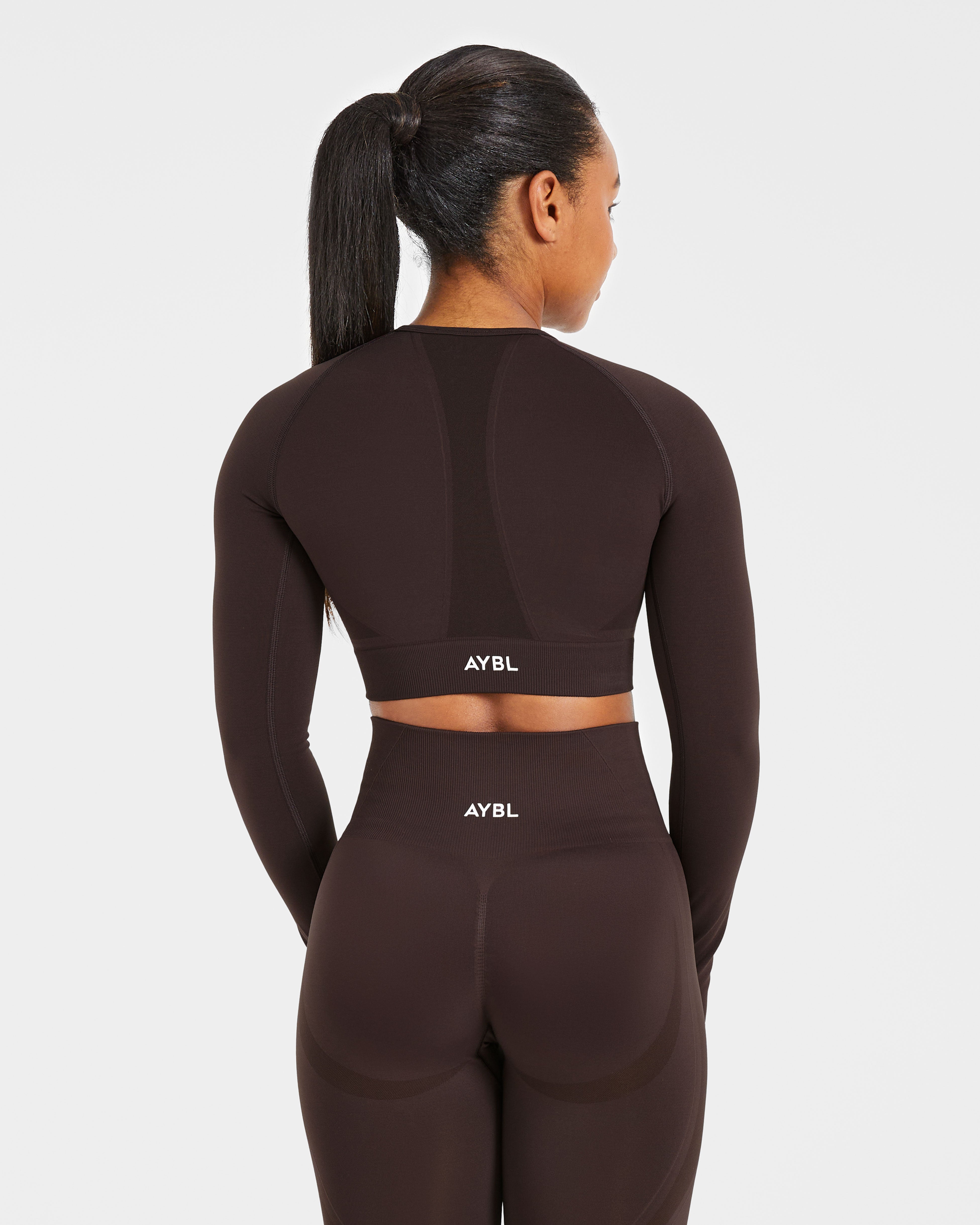 Empower Seamless Long Sleeve Crop Top - Cocoa Brown