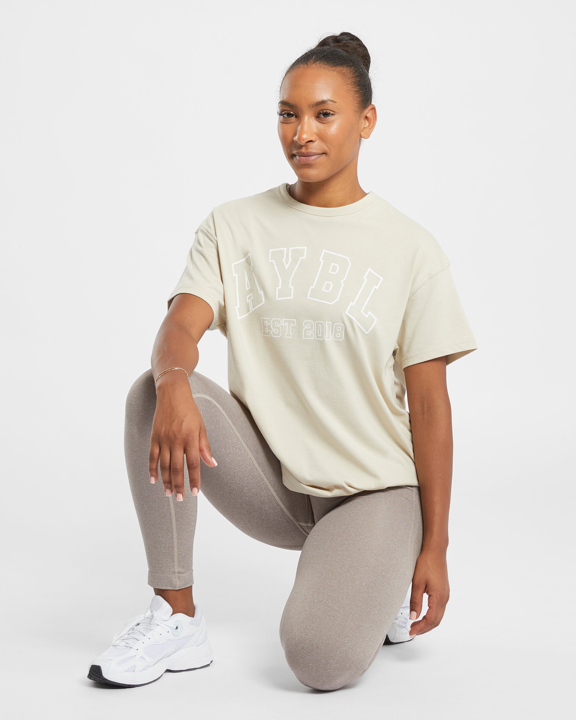 Varsity Oversized T Shirt - Beige