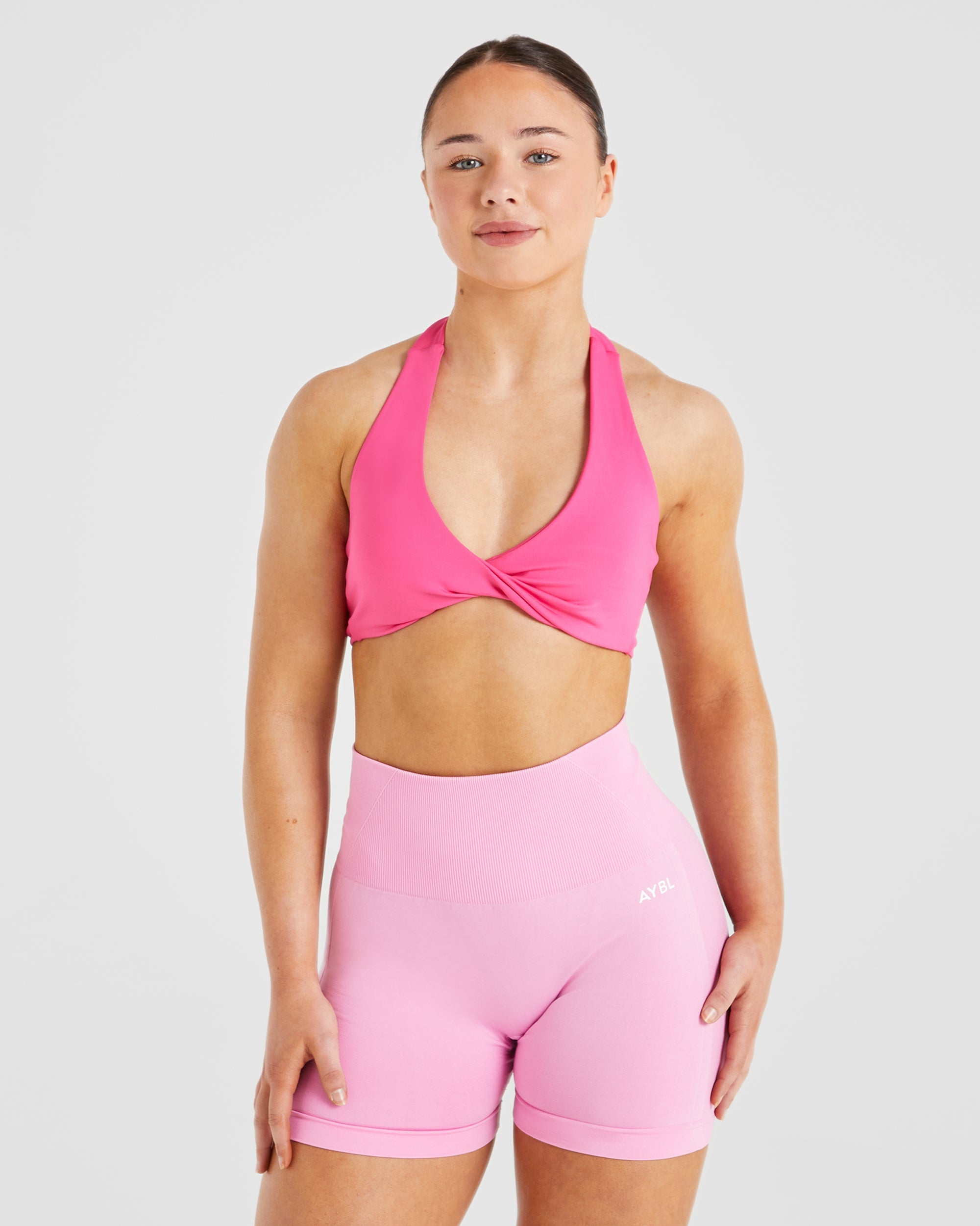 Essential Halterneck Sports Bra - Hot Pink