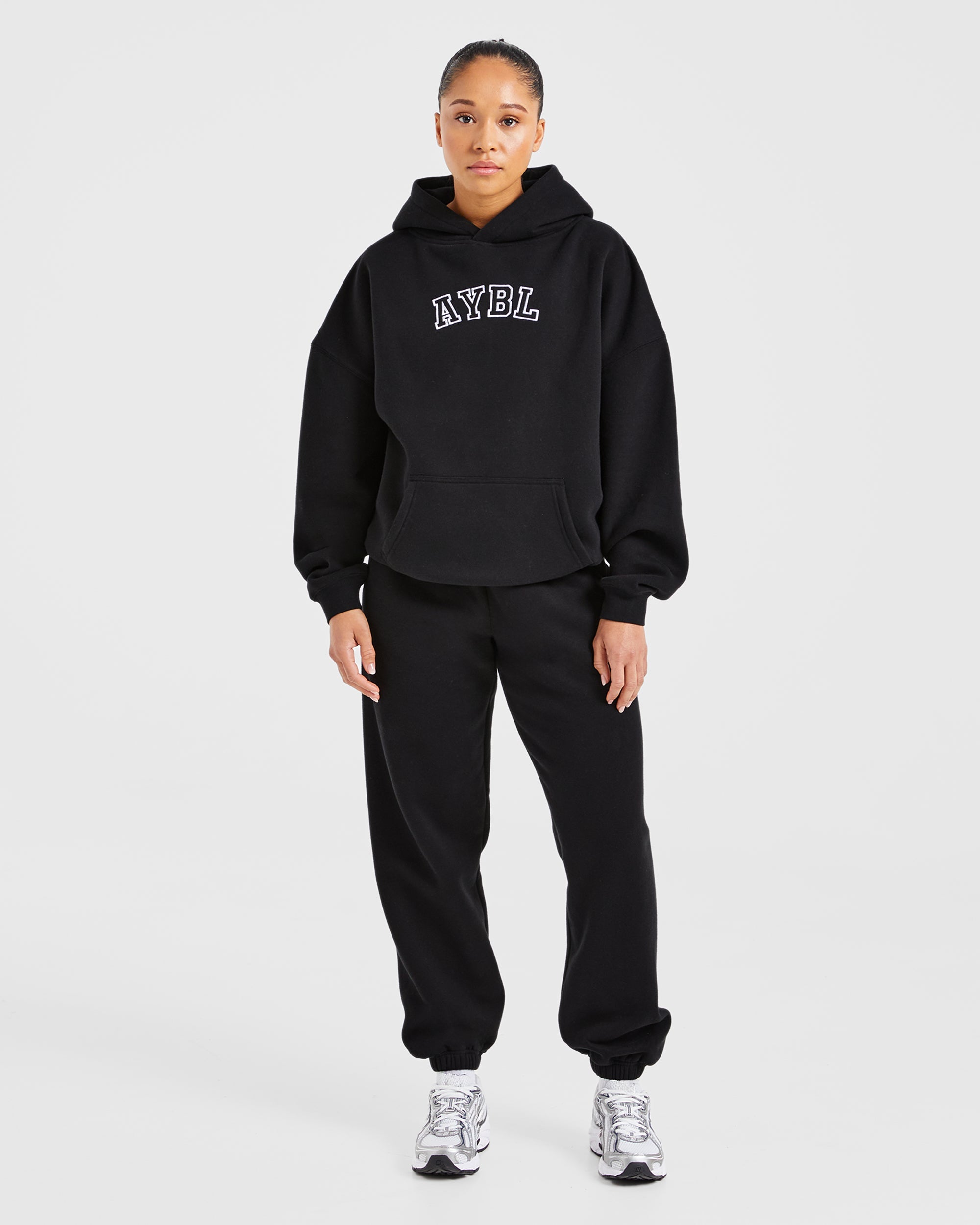 Image 3 from Varsity Embroidered Oversized Hoodie - Black