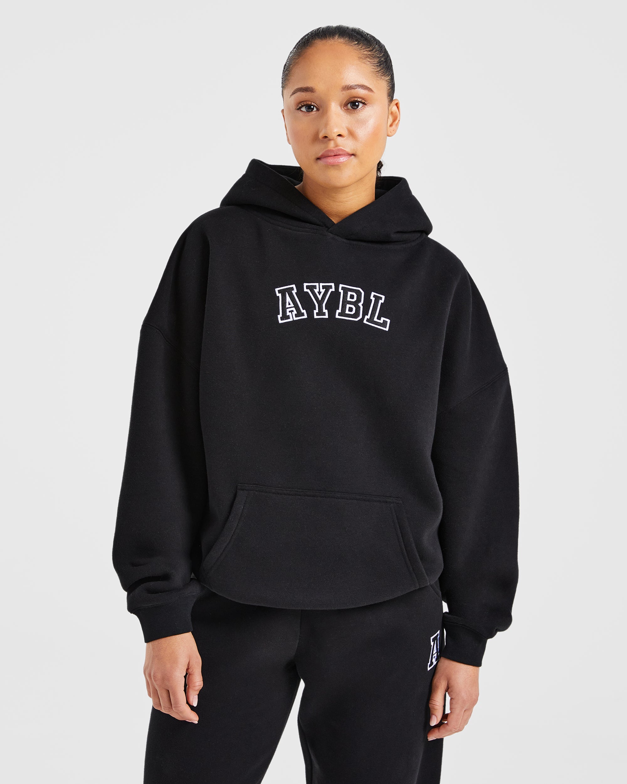 Image 1 from Varsity Embroidered Oversized Hoodie - Black