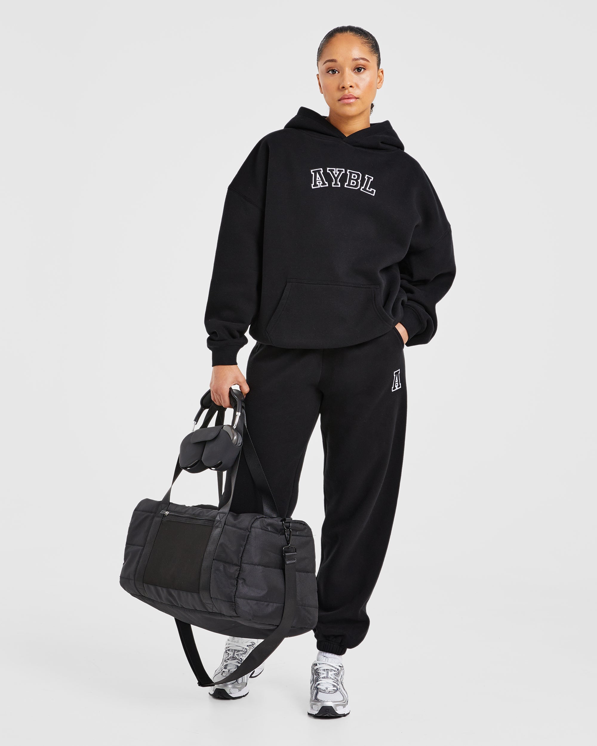 Image 7 from Varsity Embroidered Oversized Hoodie - Black