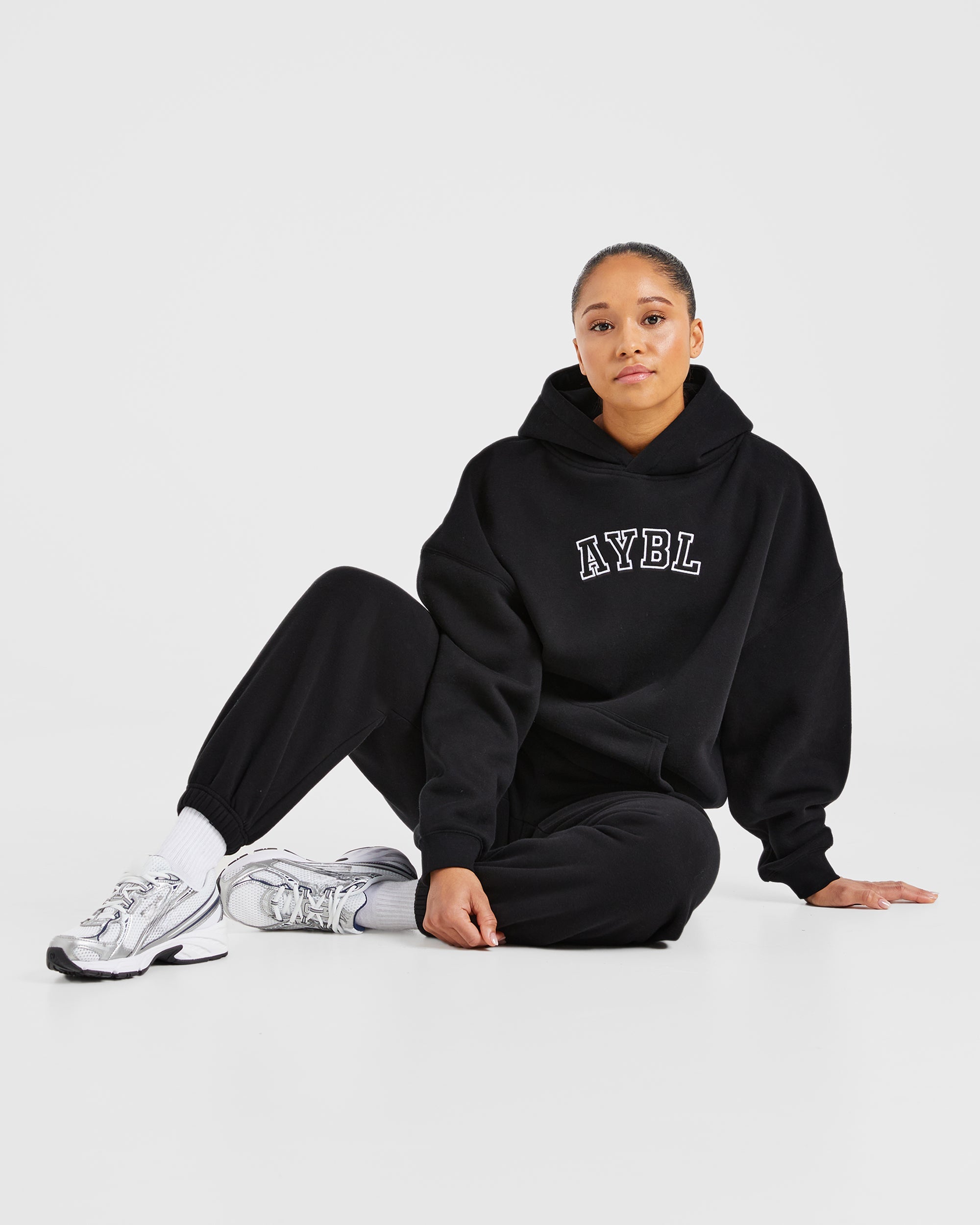 Image 8 from Varsity Embroidered Oversized Hoodie - Black