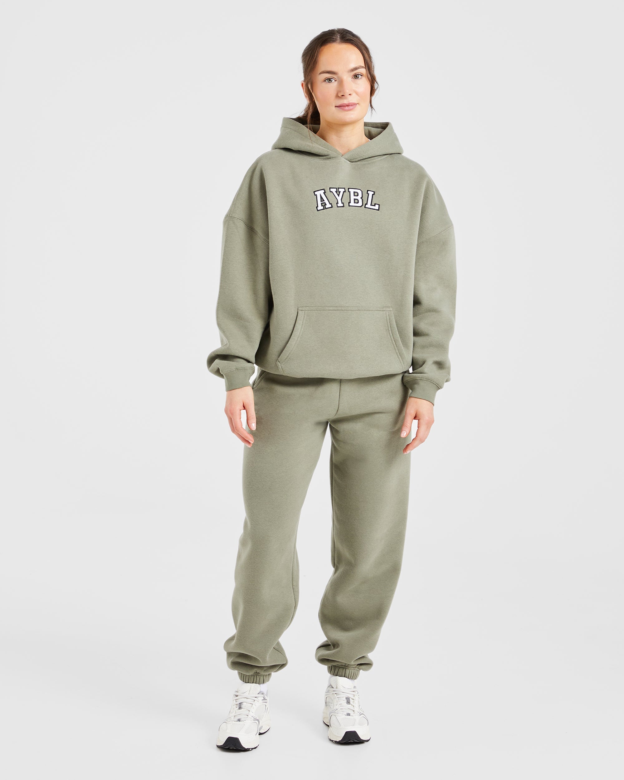 Image 3 from Varsity Embroidered Oversized Hoodie - Muted Olive