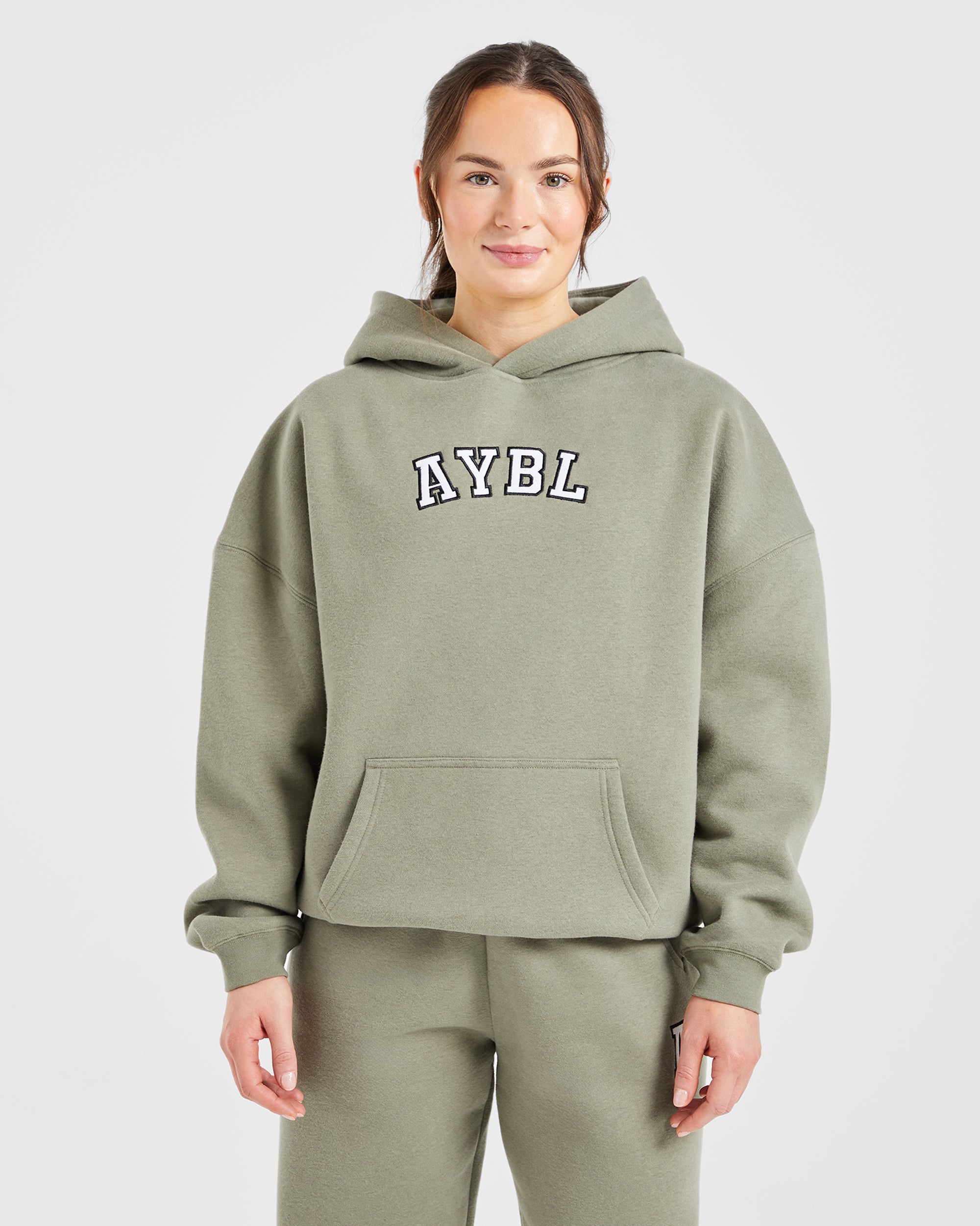 Image 1 from Varsity Embroidered Oversized Hoodie - Muted Olive