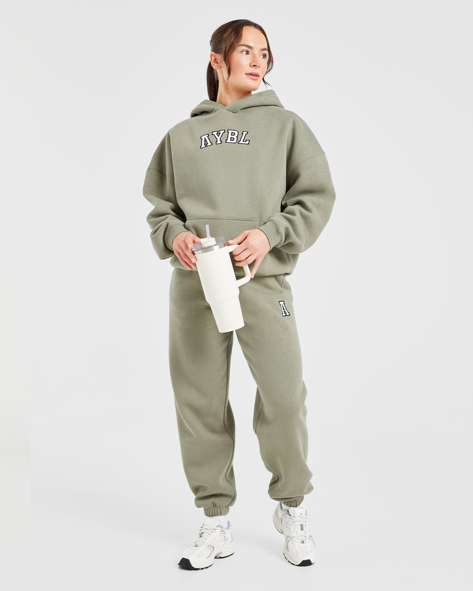 Image 8 from Varsity Embroidered Oversized Joggers - Muted Olive