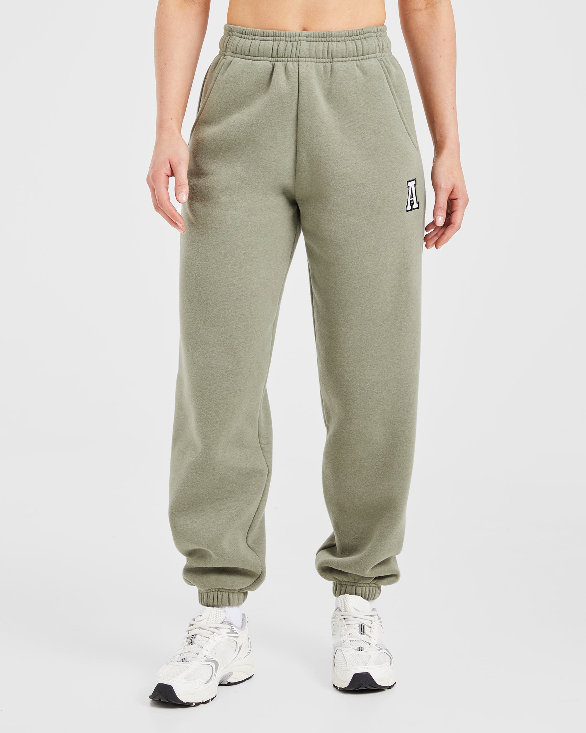 Image 1 from Varsity Embroidered Oversized Joggers - Muted Olive