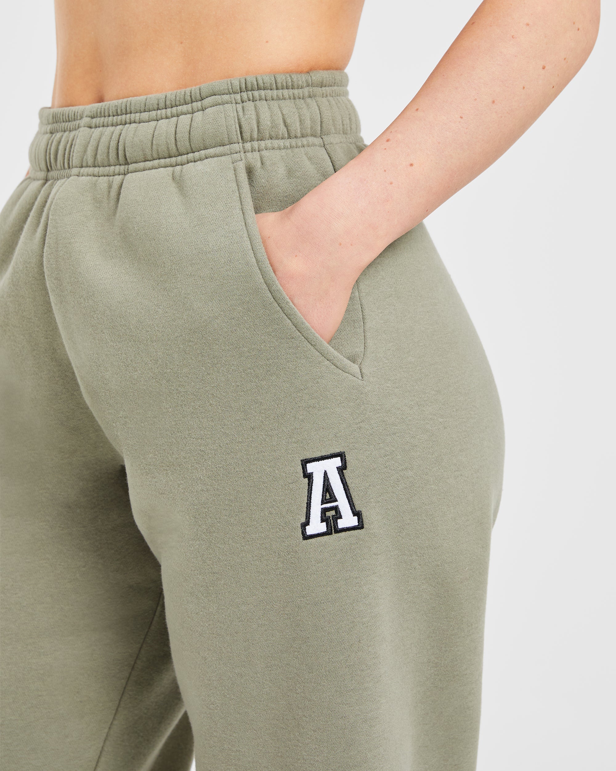 Image 5 from Varsity Embroidered Oversized Joggers - Muted Olive