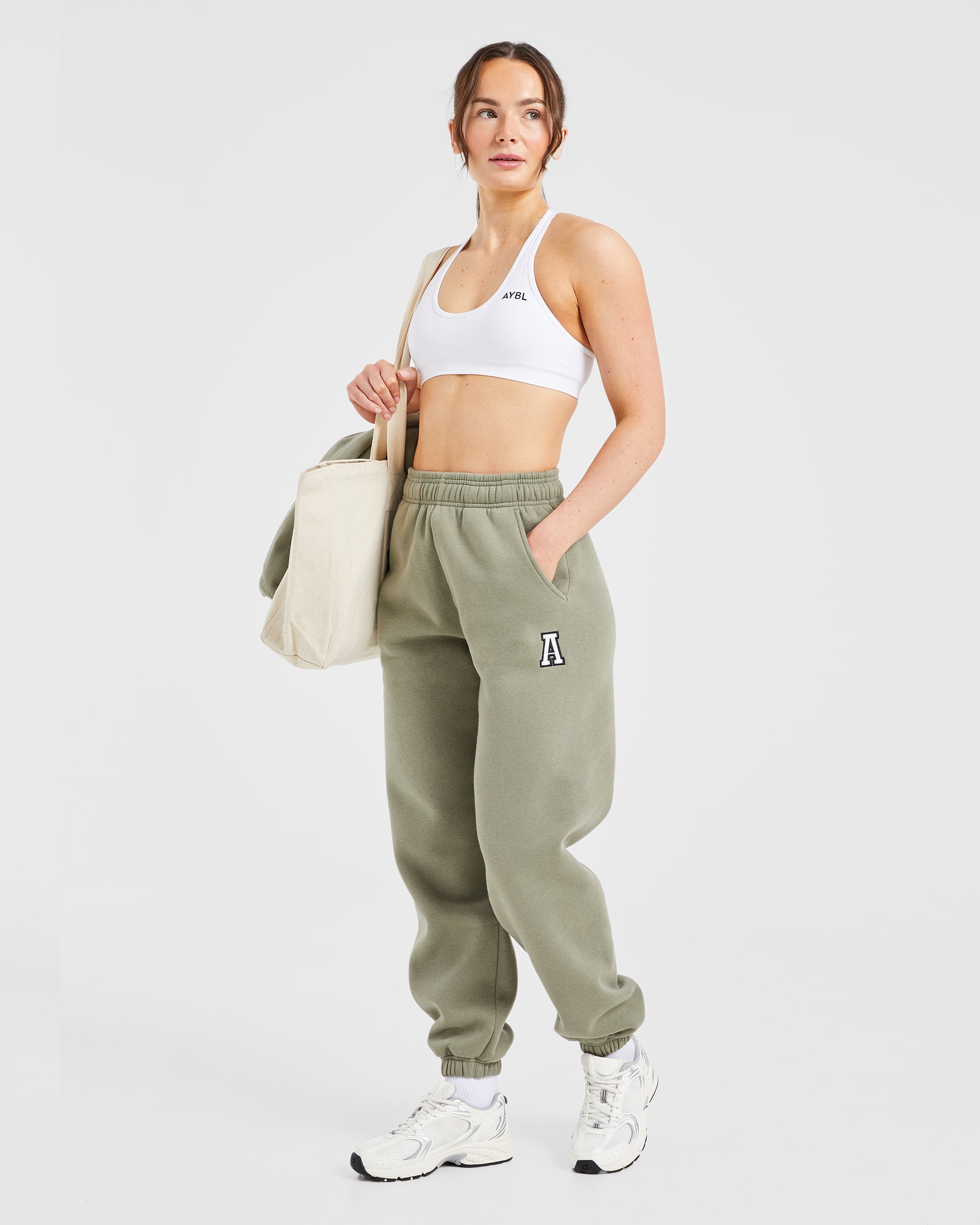 Image 7 from Varsity Embroidered Oversized Joggers - Muted Olive