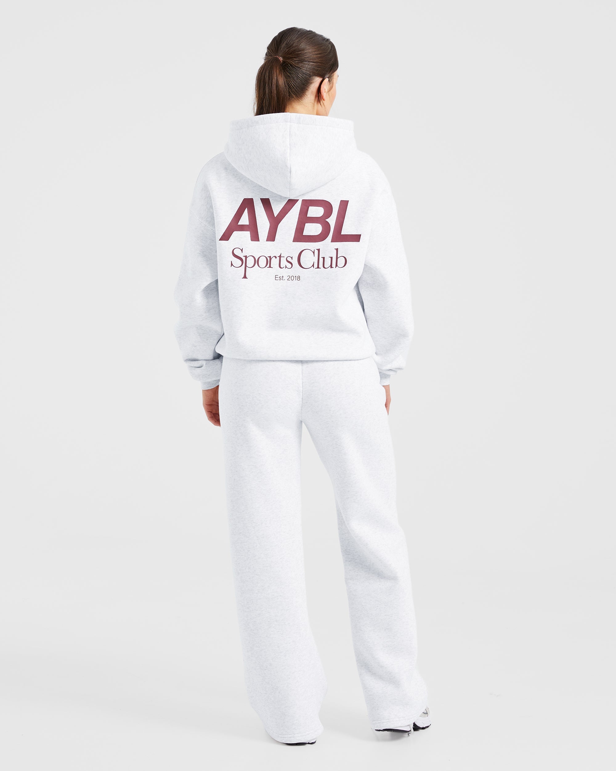 AYBL Sports Club Oversized Straight Leg Joggers - Grey Marl/Burgundy