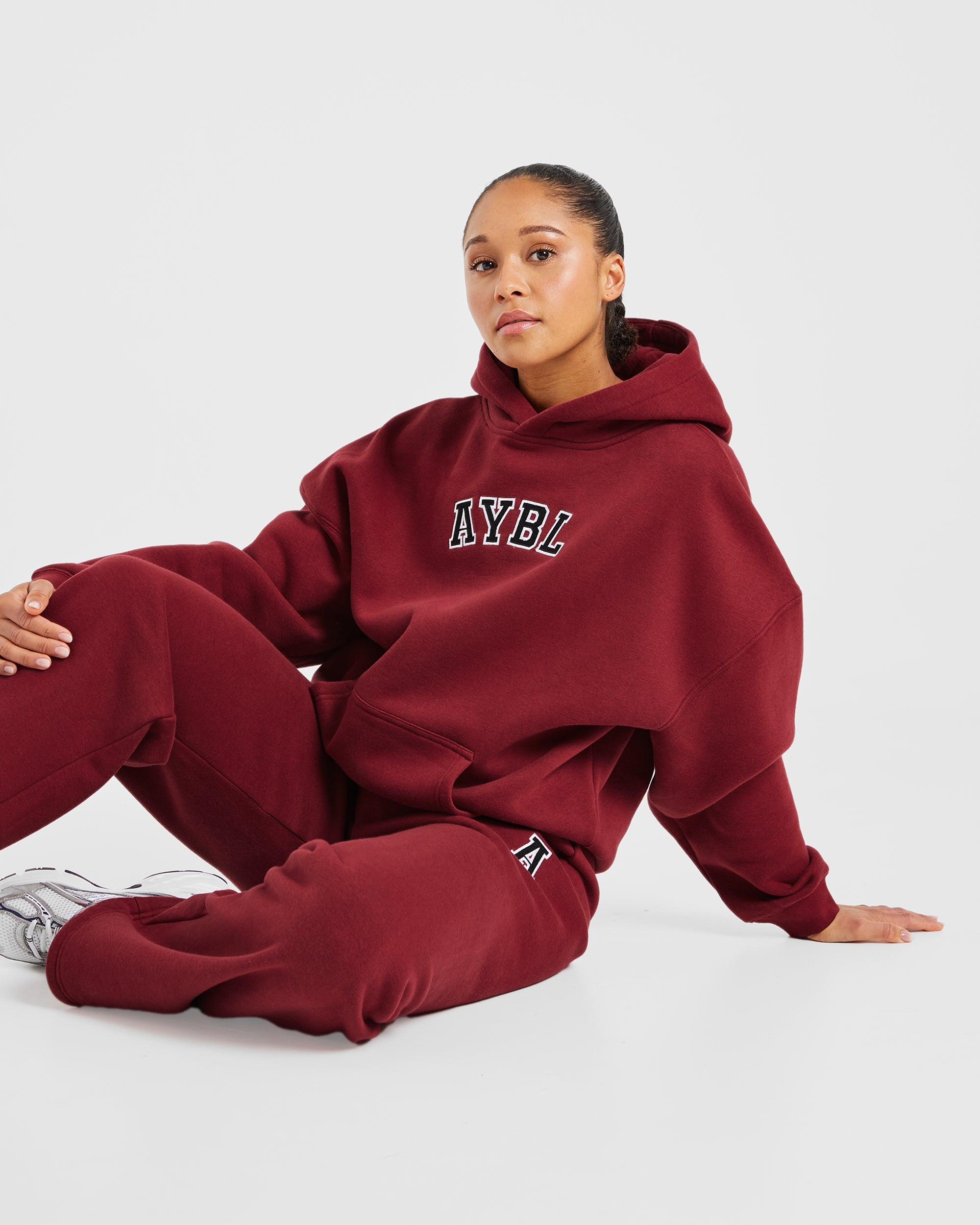 Image 7 from Varsity Embroidered Oversized Hoodie - Burgundy