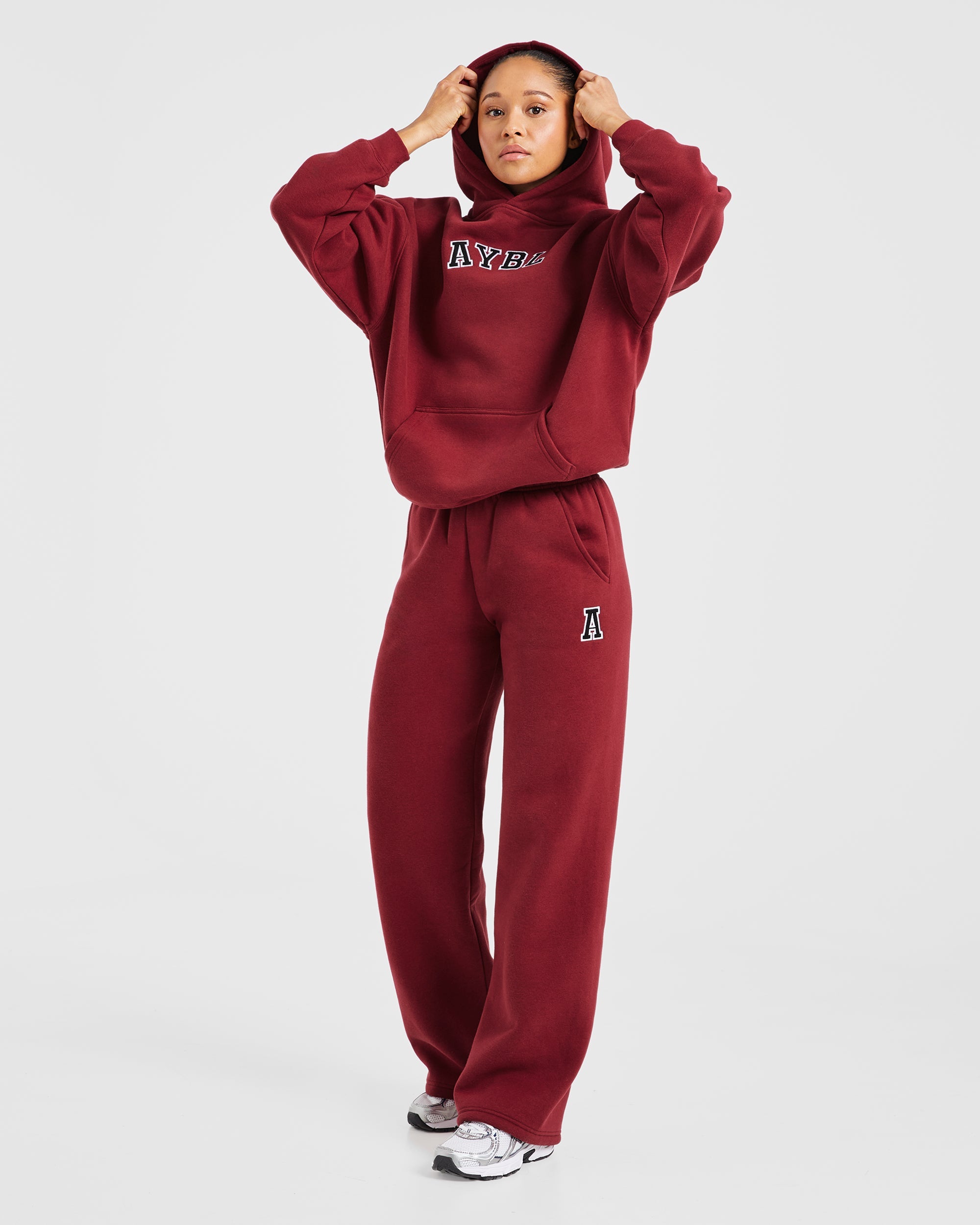 Image 8 from Varsity Embroidered Oversized Hoodie - Burgundy