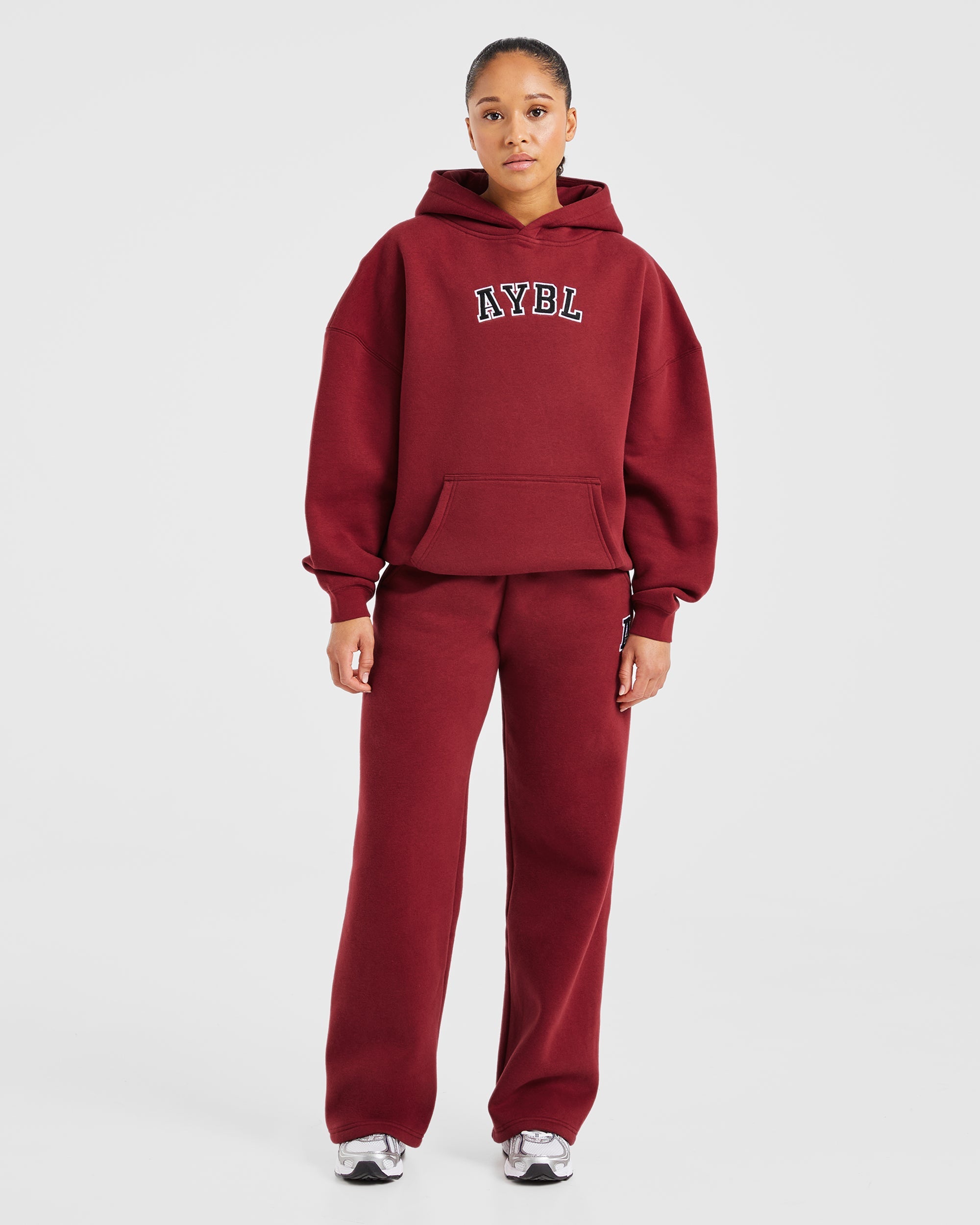 Image 3 from Varsity Embroidered Oversized Hoodie - Burgundy