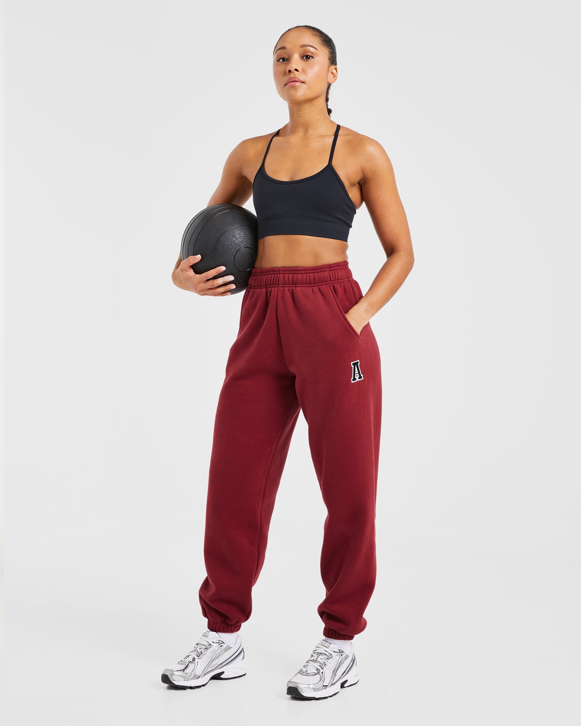 Image 7 from Varsity Embroidered Oversized Joggers - Burgundy