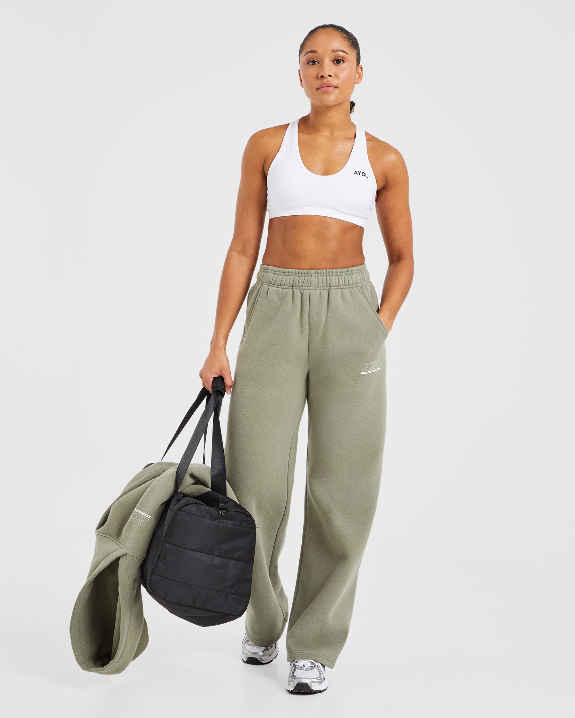 Athletics Track Oversized Straight Leg Joggers - Muted Olive