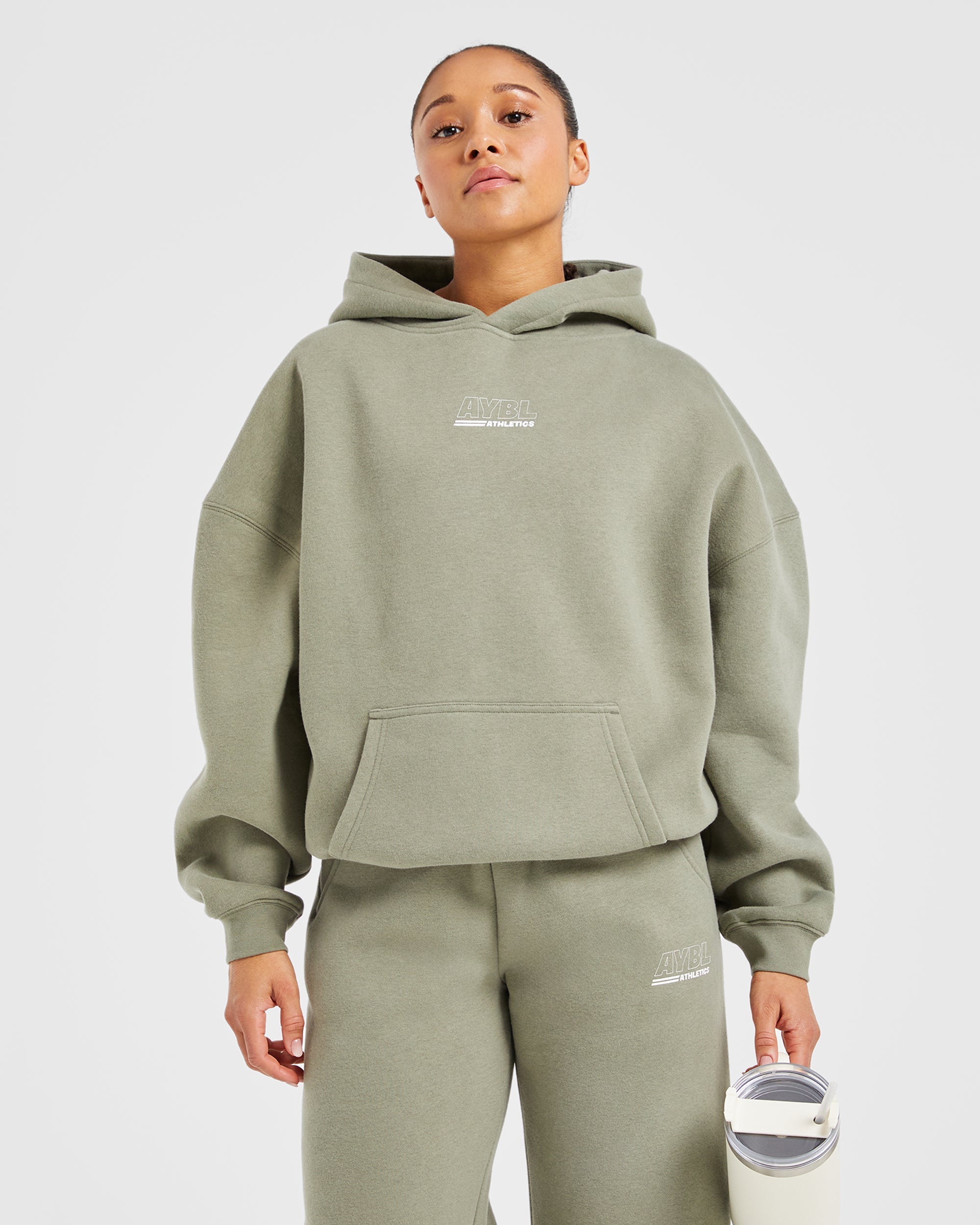 Athletics Track Oversized Hoodie - Muted Olive