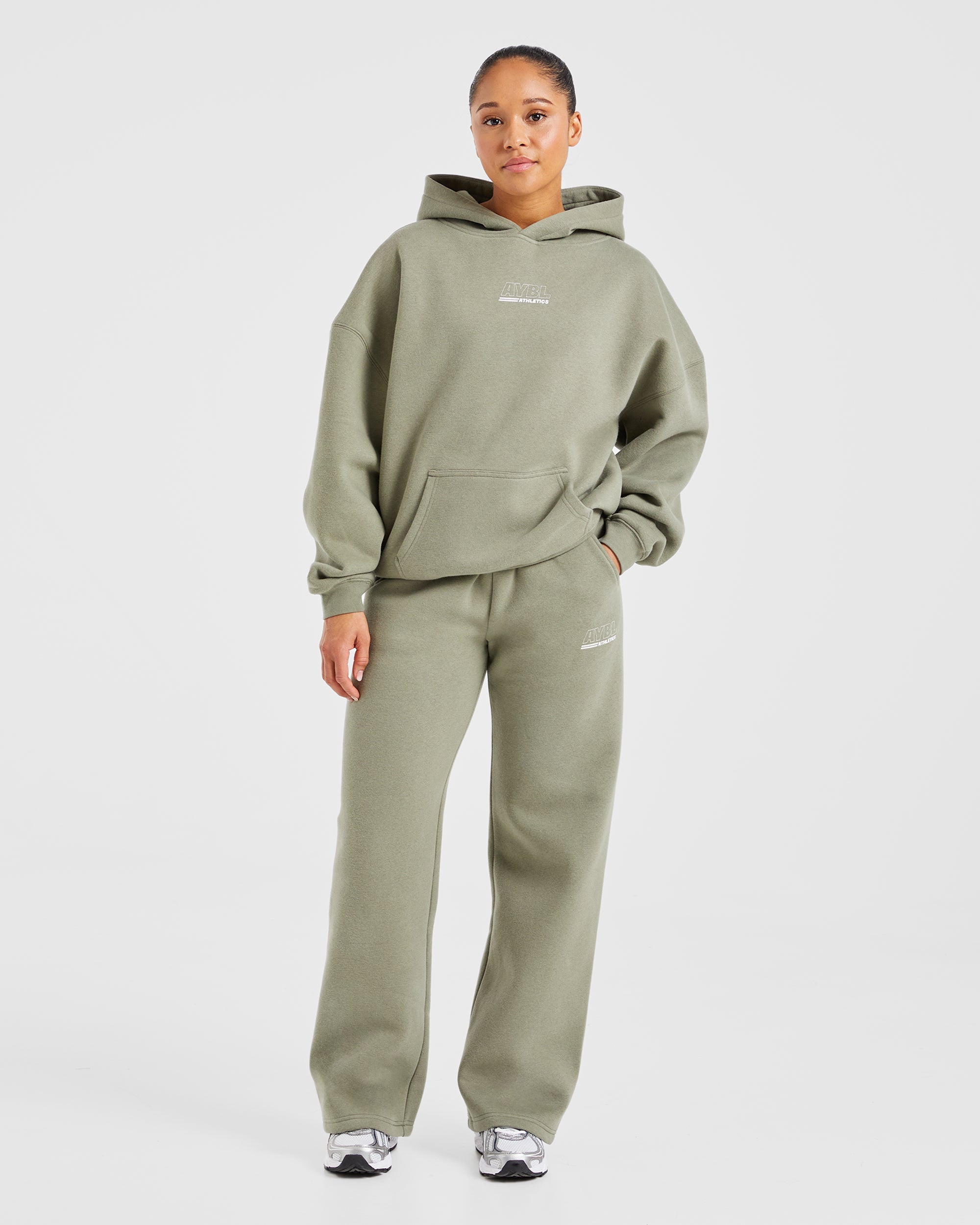 Athletics Track Oversized Straight Leg Joggers - Muted Olive