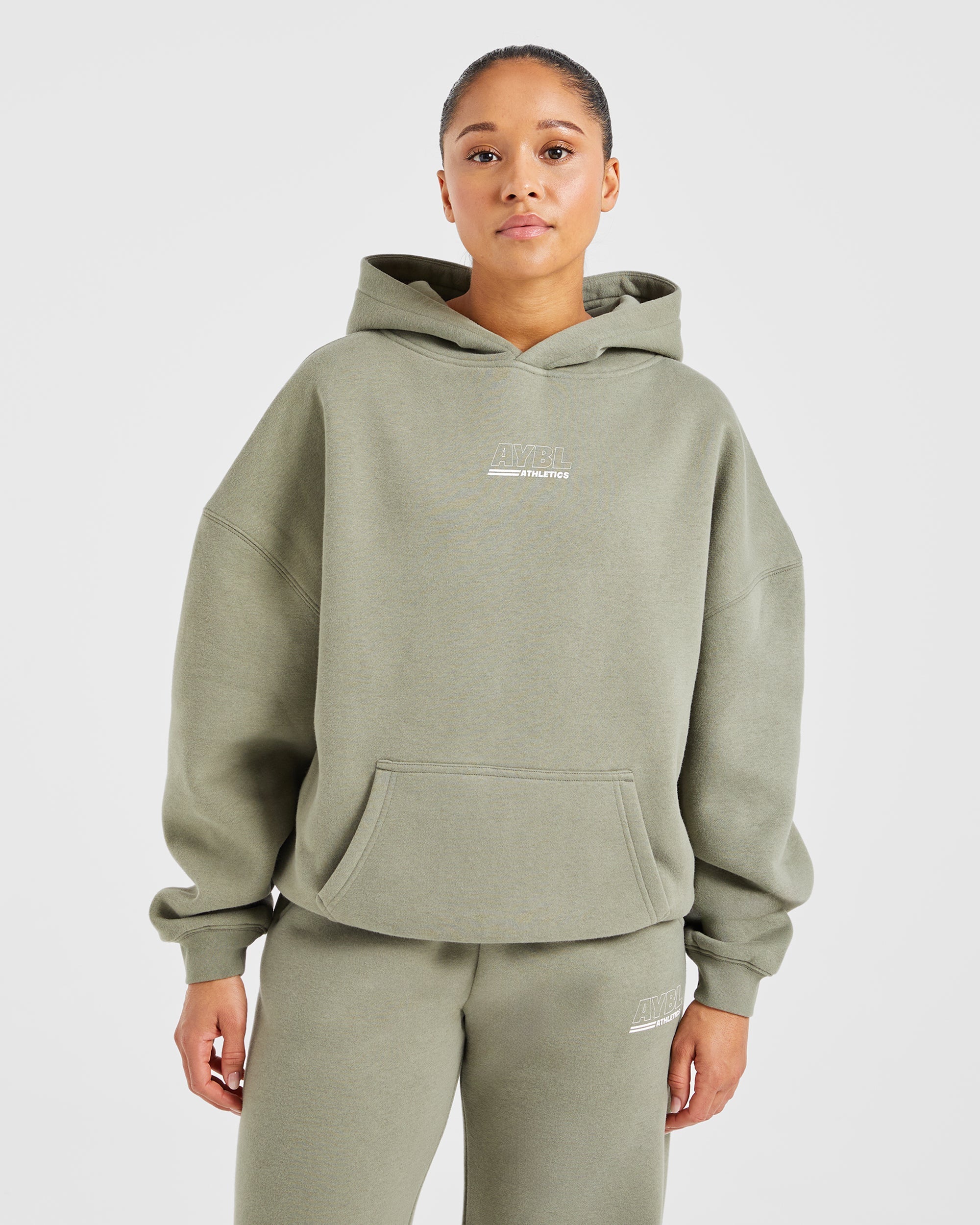 Athletics Track Oversized Hoodie - Muted Olive