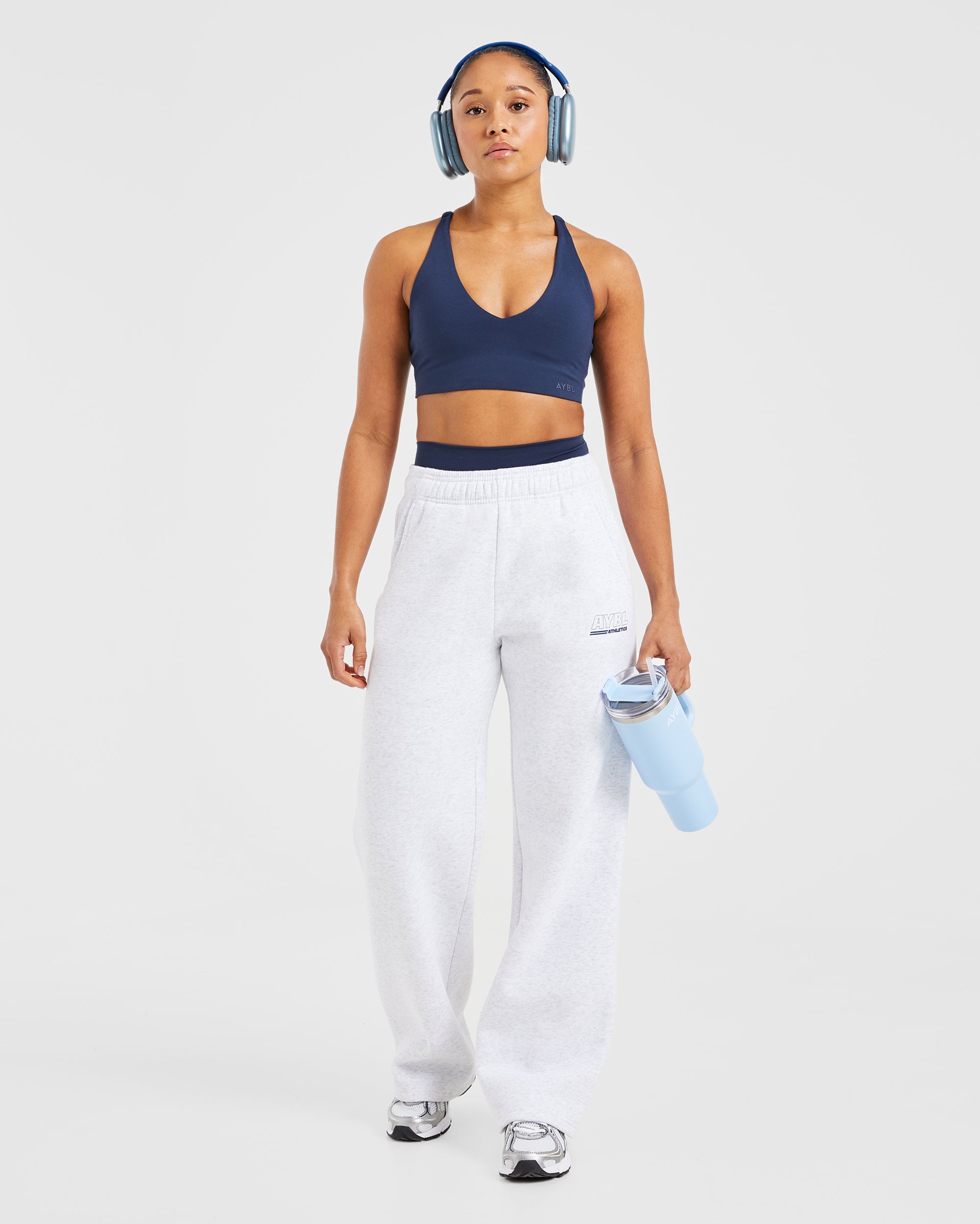 Athletics Track Oversized Straight Leg Joggers - Heather Grey/Navy