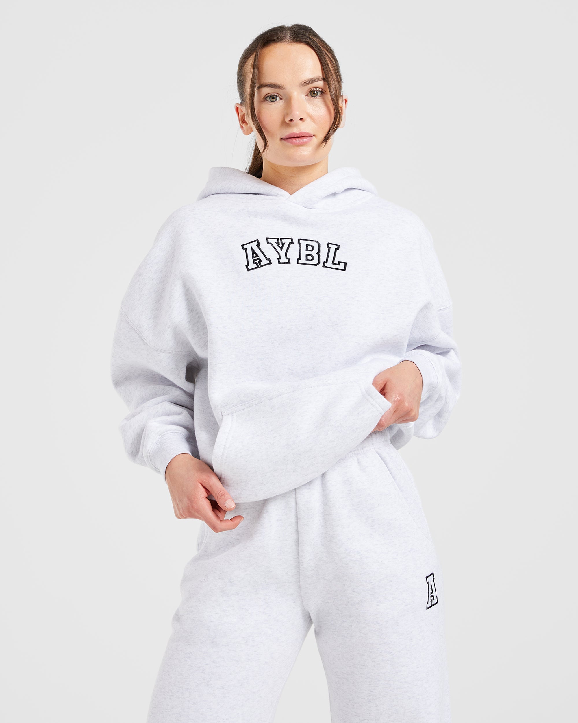 Image 7 from Varsity Embroidered Oversized Hoodie - Heather Grey