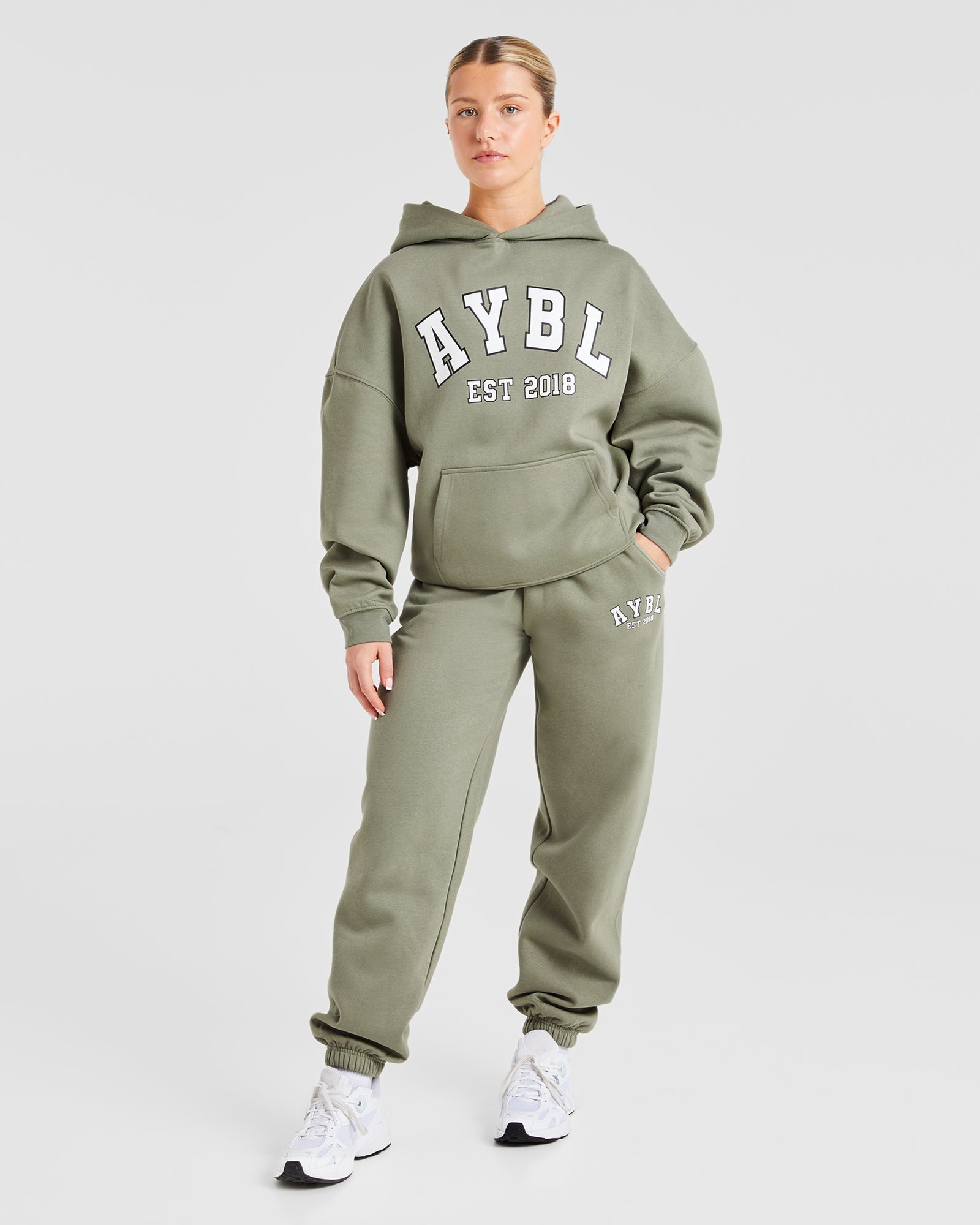 Varsity Graphic Oversized Hoodie - Muted Olive