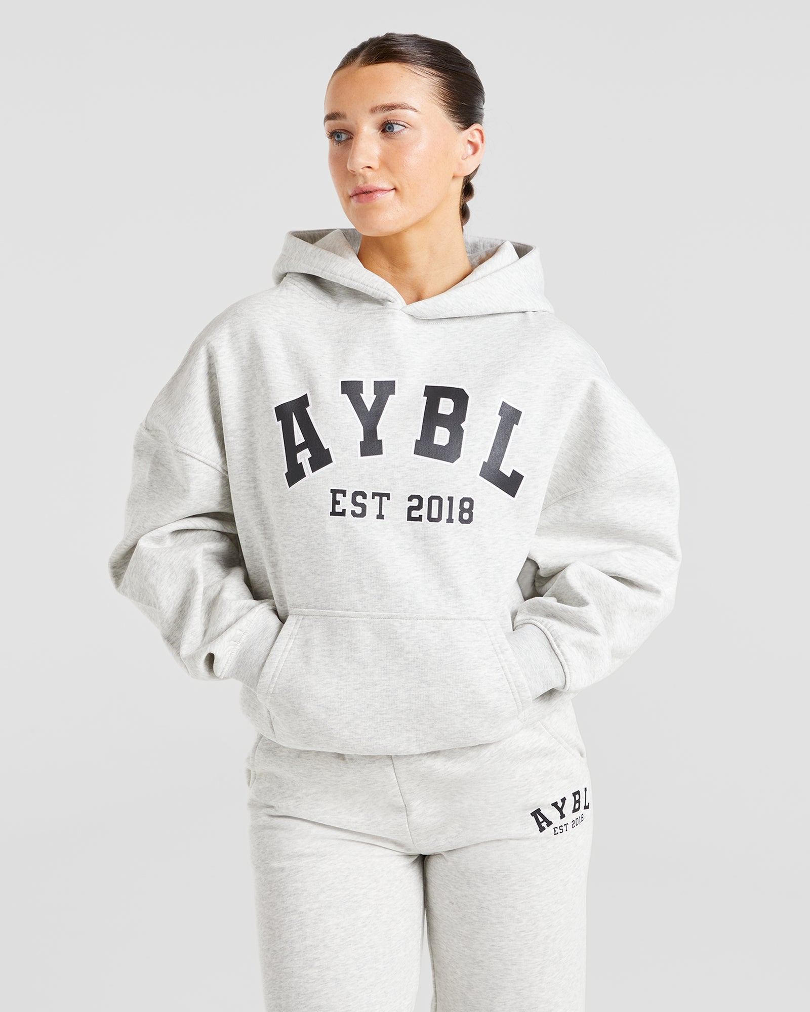 Varsity Graphic Oversized Hoodie - Grey Marl