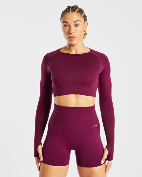 Balance V2 Seamless Long Sleeve Crop Top - Purple Wine – AYBL USA