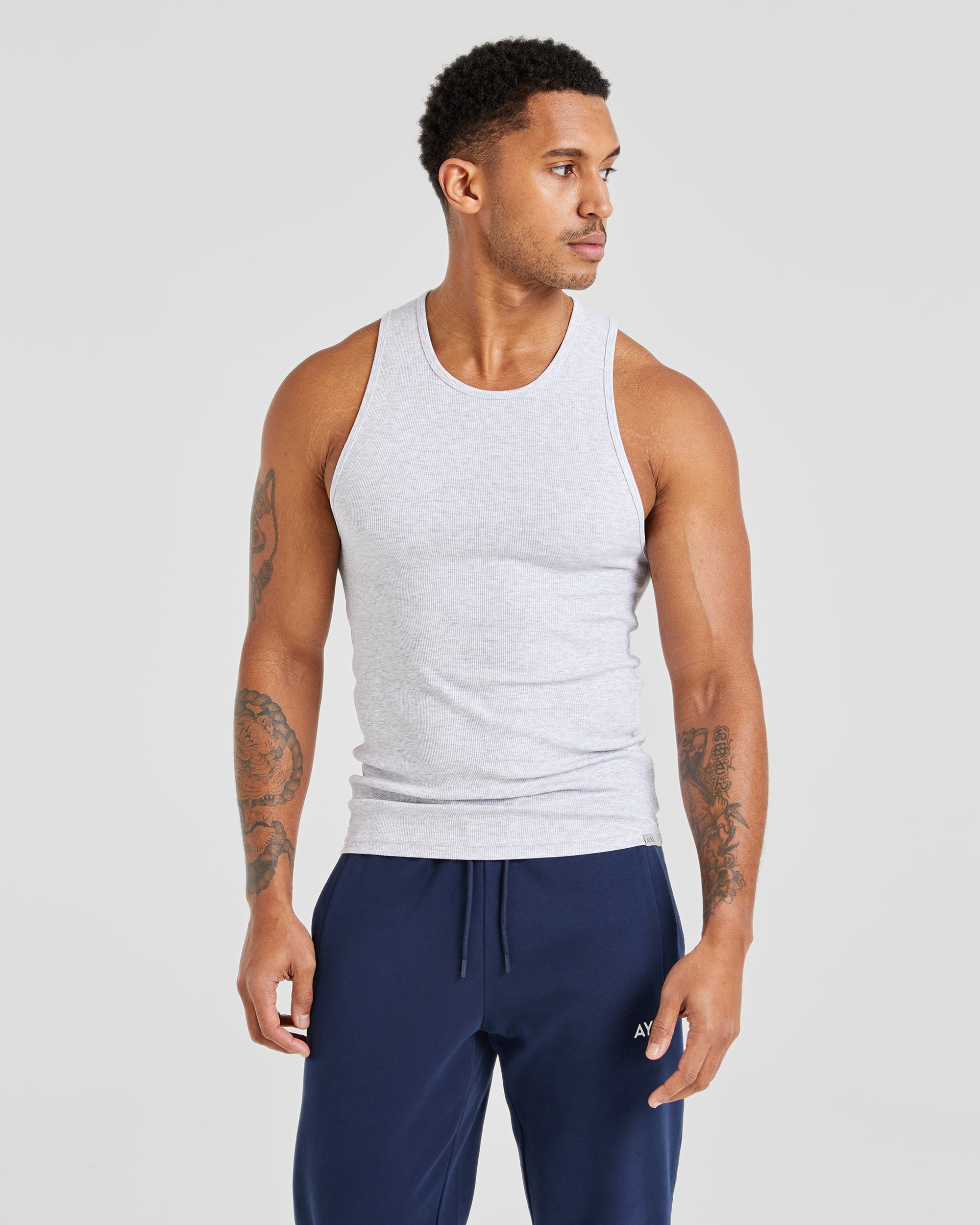 Essential Ribbed Tank - Light Grey Marl