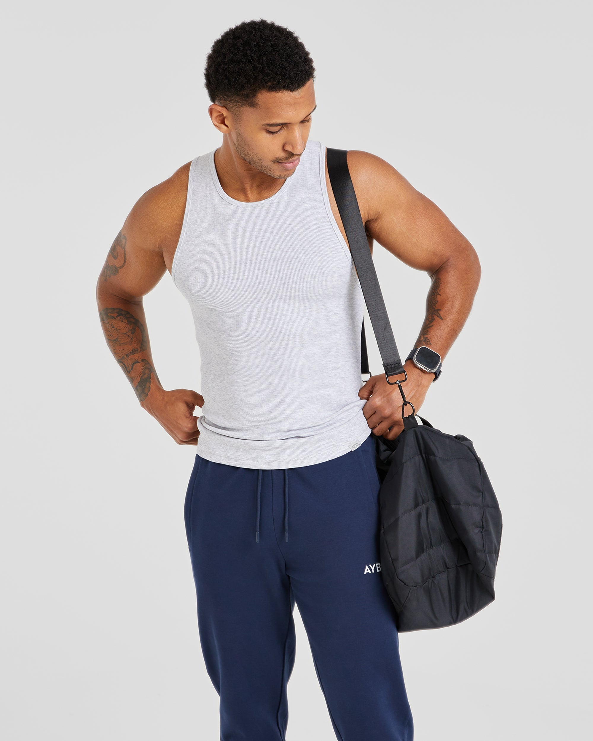 Essential Ribbed Tank - Light Grey Marl