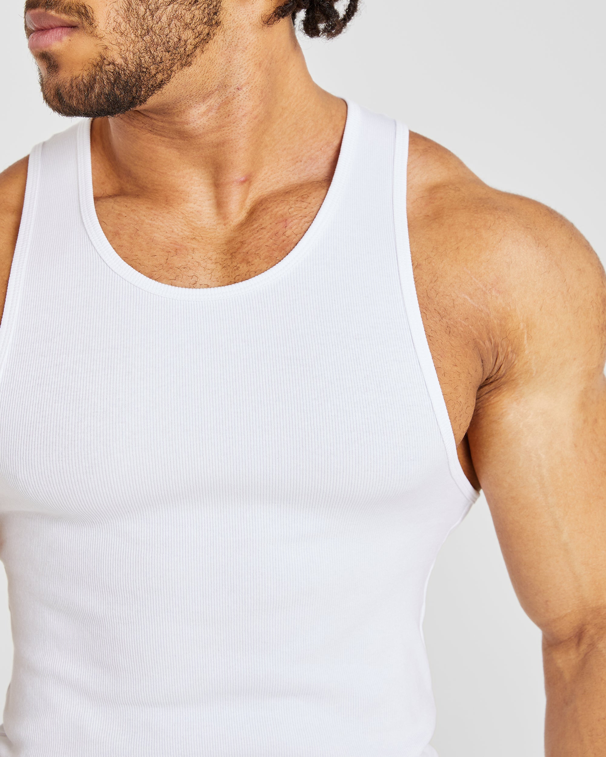 Muscle Ribbed Tank - White