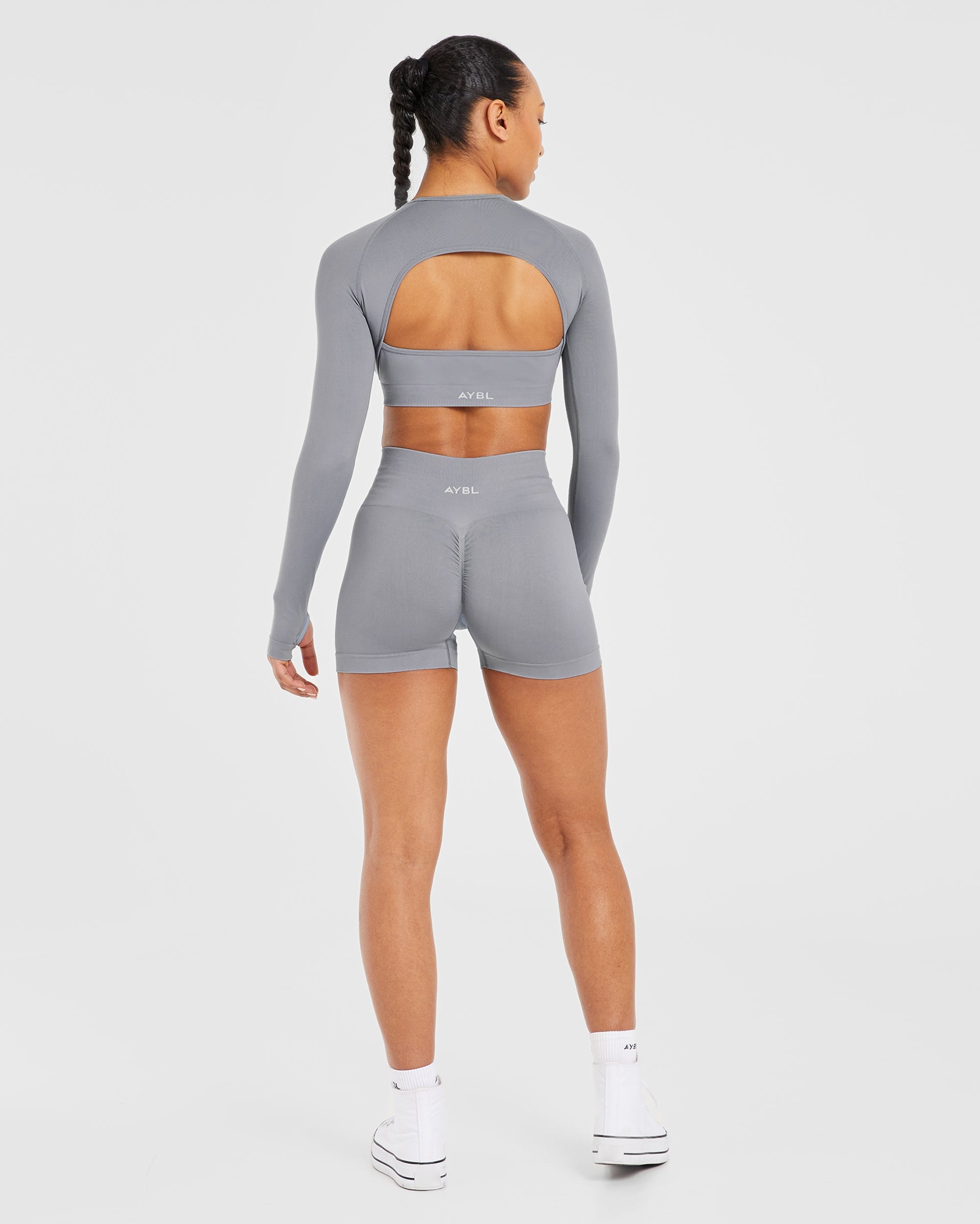 Power Seamless Long Sleeve Crop Top - Grey