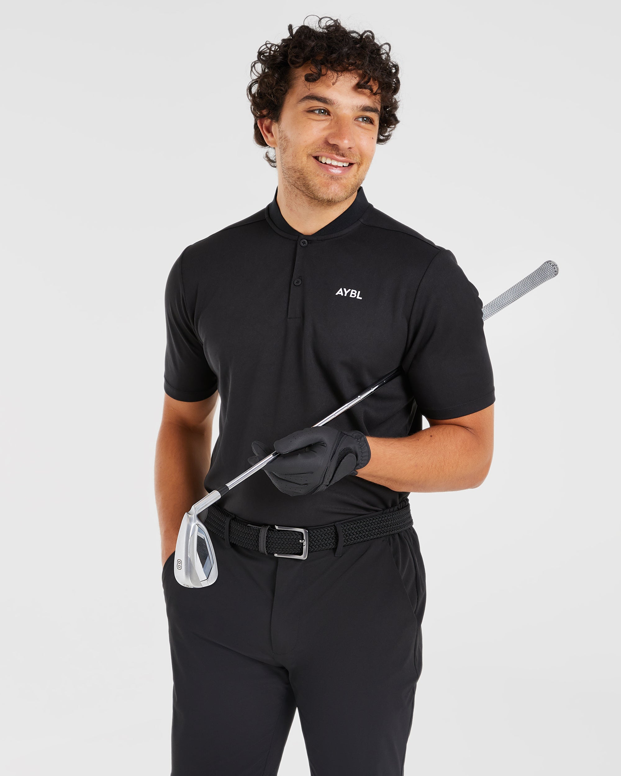 Performance Collarless Polo Shirt Black