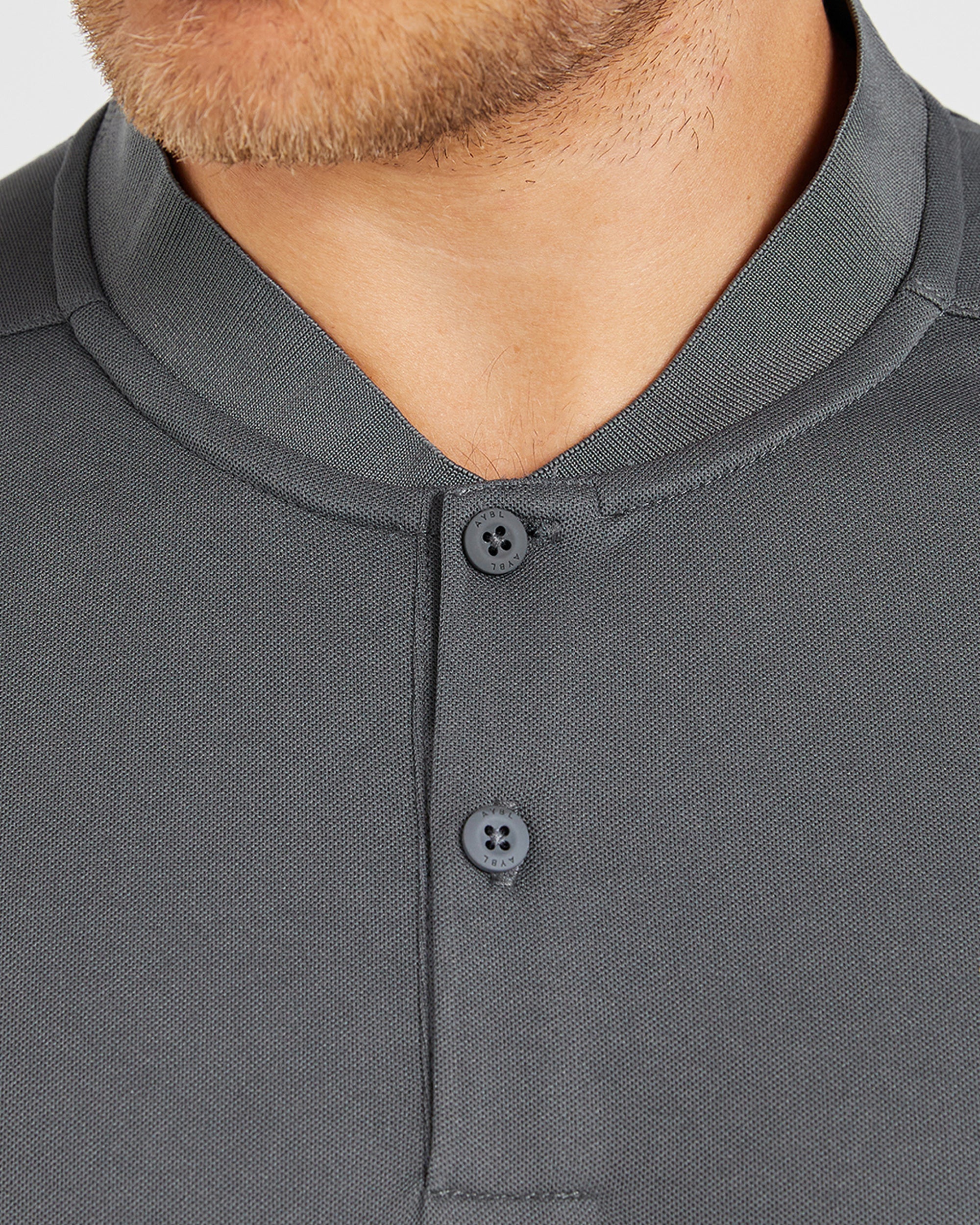 Performance Collarless Polo Shirt - Charcoal