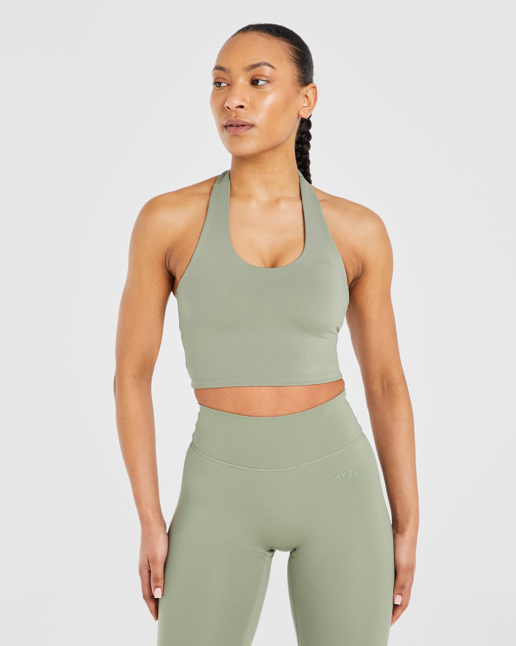 Staple Halterneck Crop Top - Olive Green