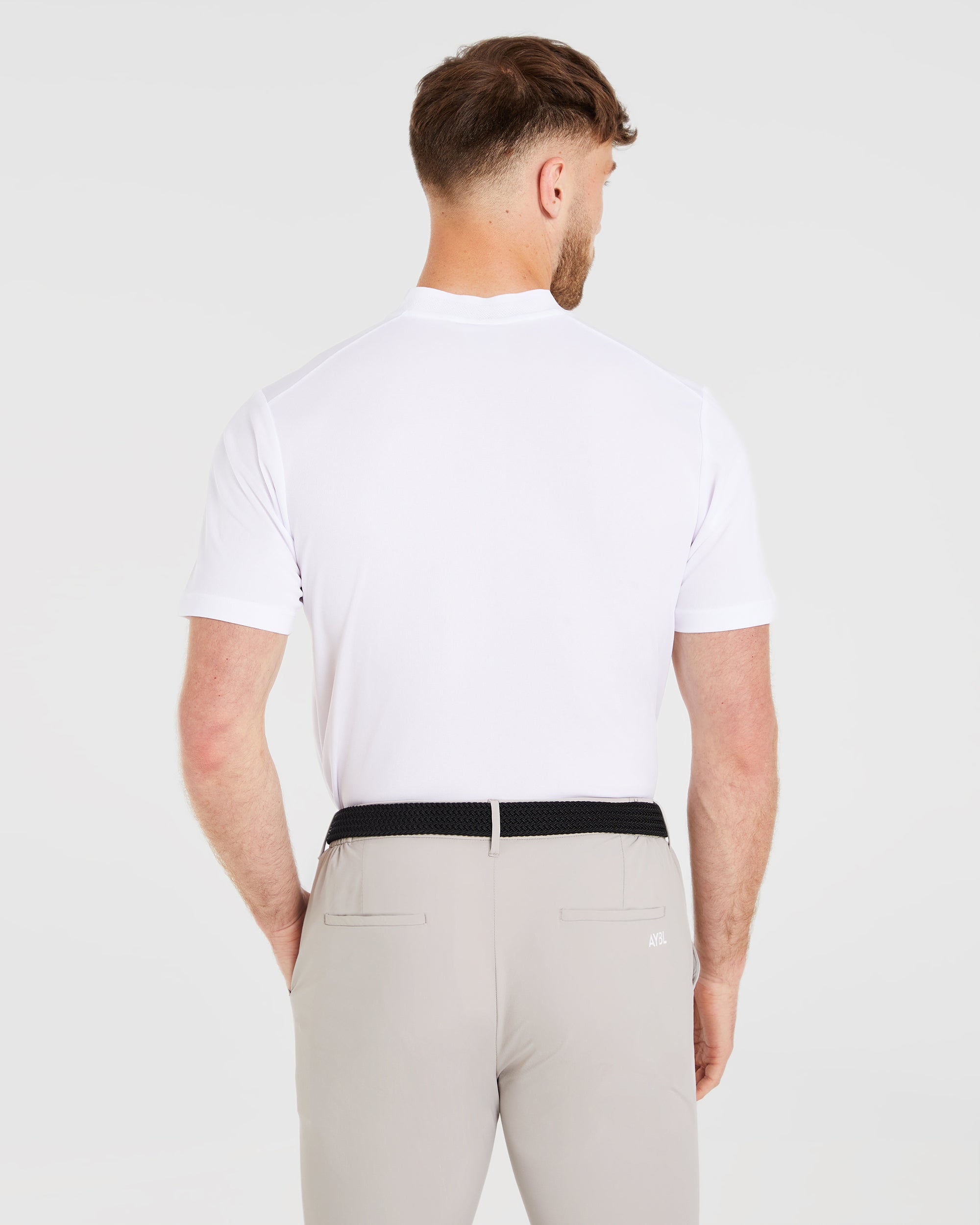 Performance Collarless Polo Shirt - White