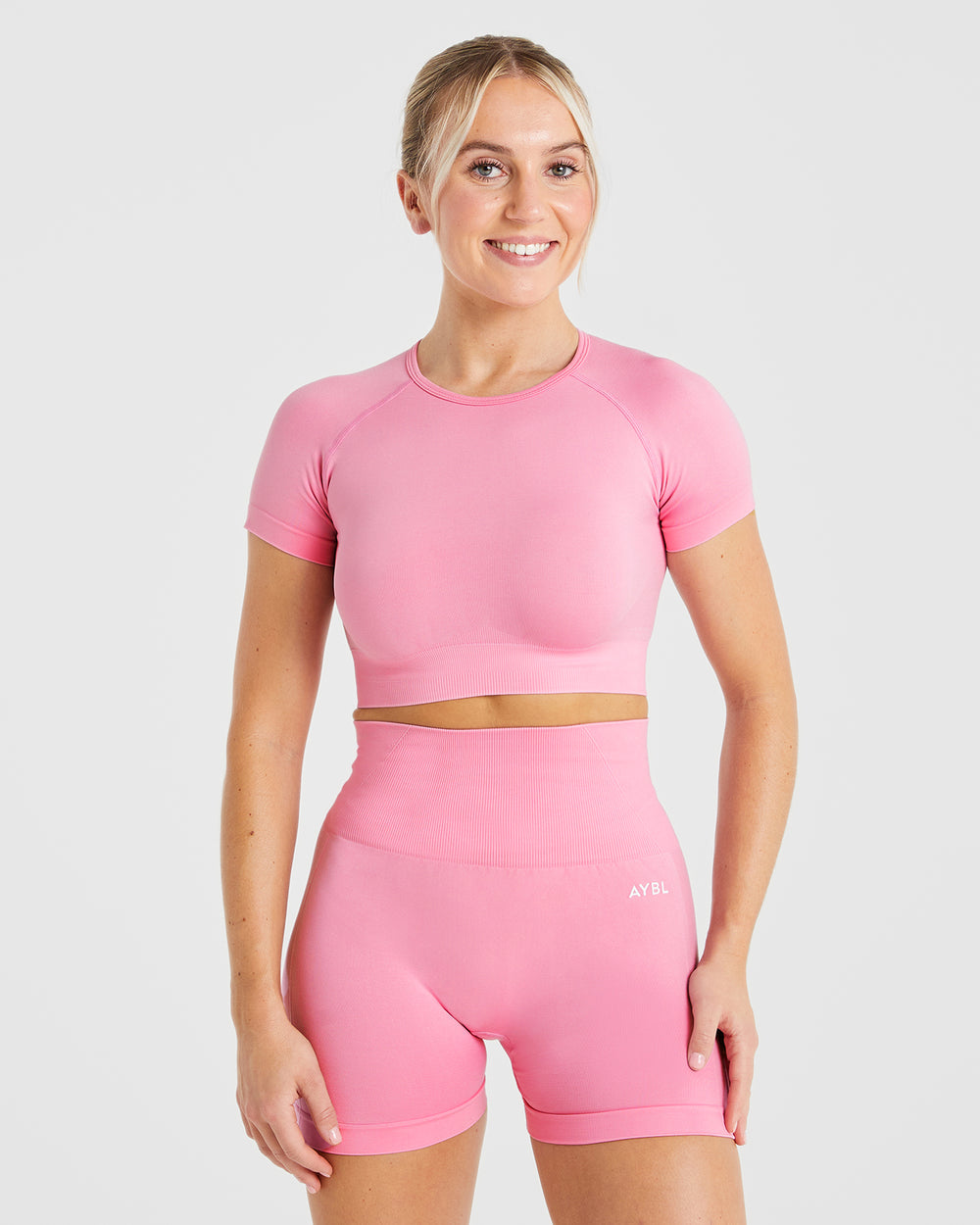 Babyhug Three Fourth Sleeves Crop Top With Inner Tee Placement Print - Pink