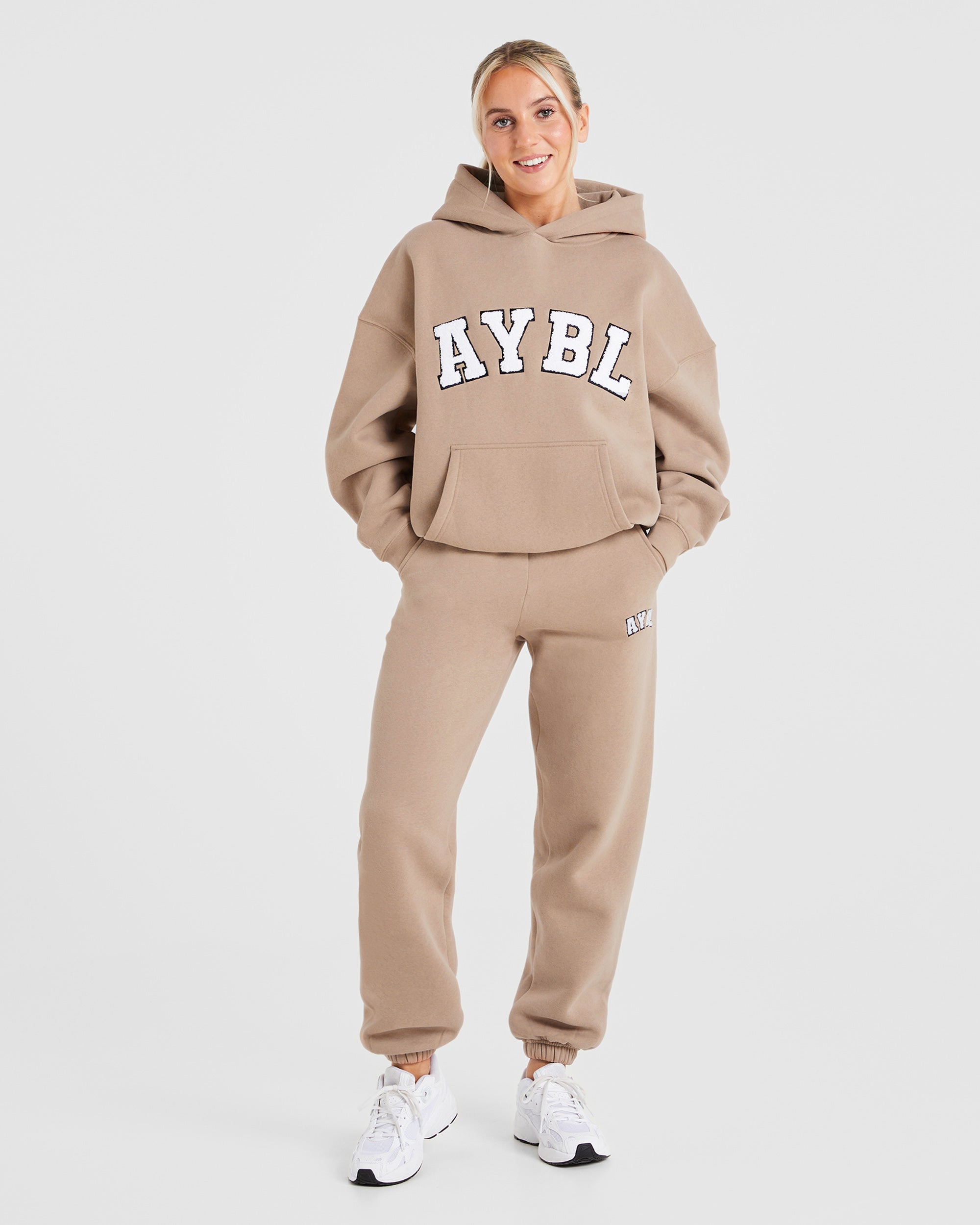 Varsity Oversized Joggers - Latte Brown