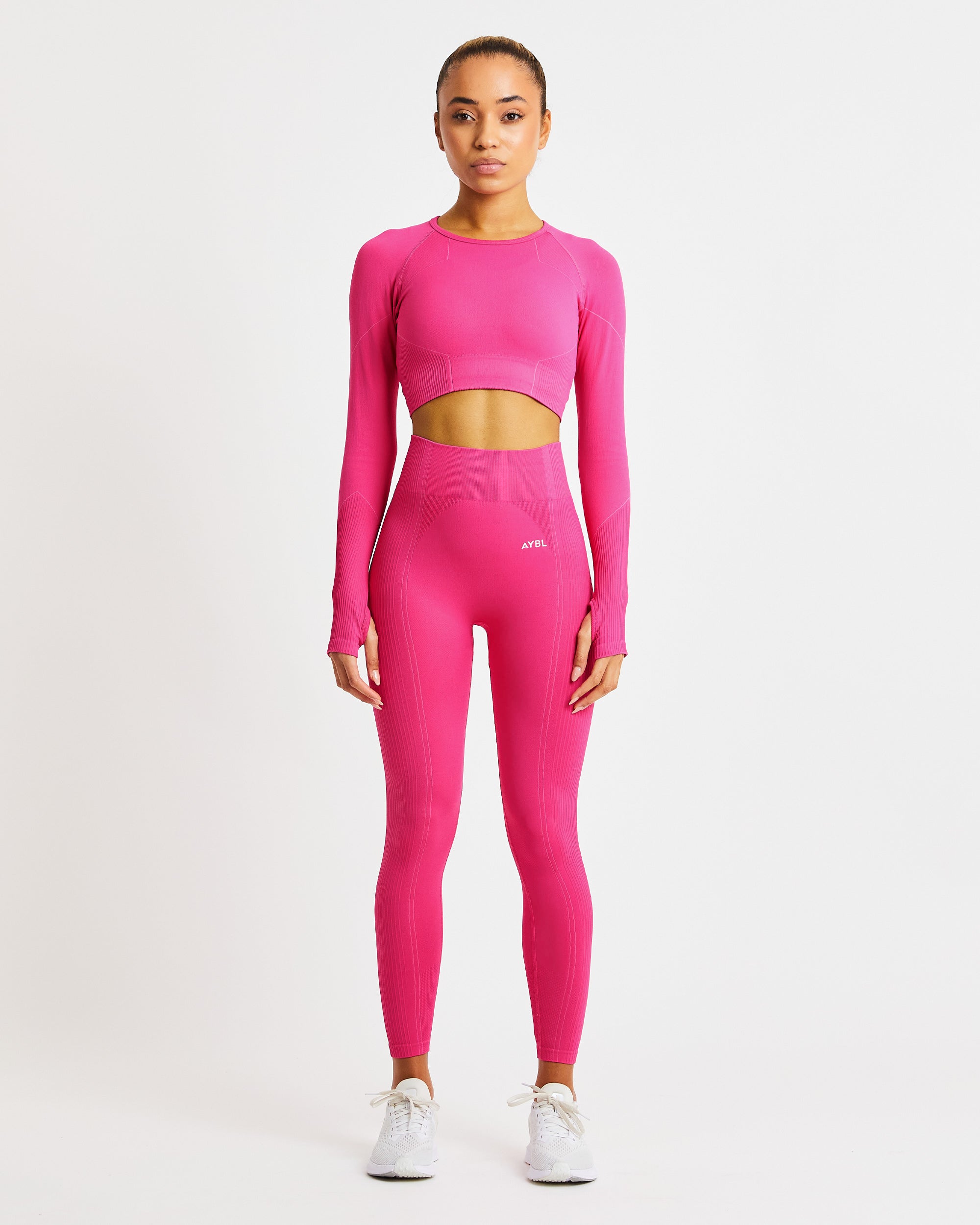 Reflex Seamless Long Sleeve Crop Top - Fuchsia Pink