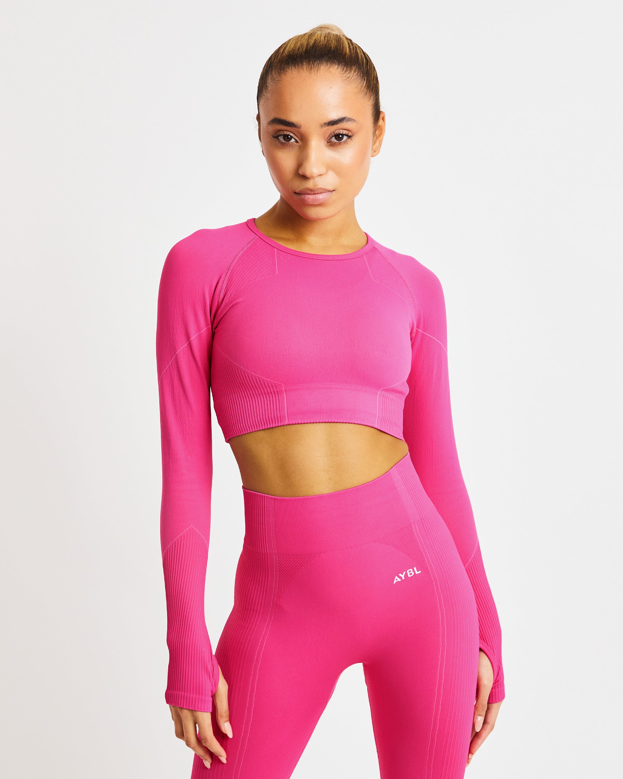 Reflex Seamless Long Sleeve Crop Top - Fuchsia Pink